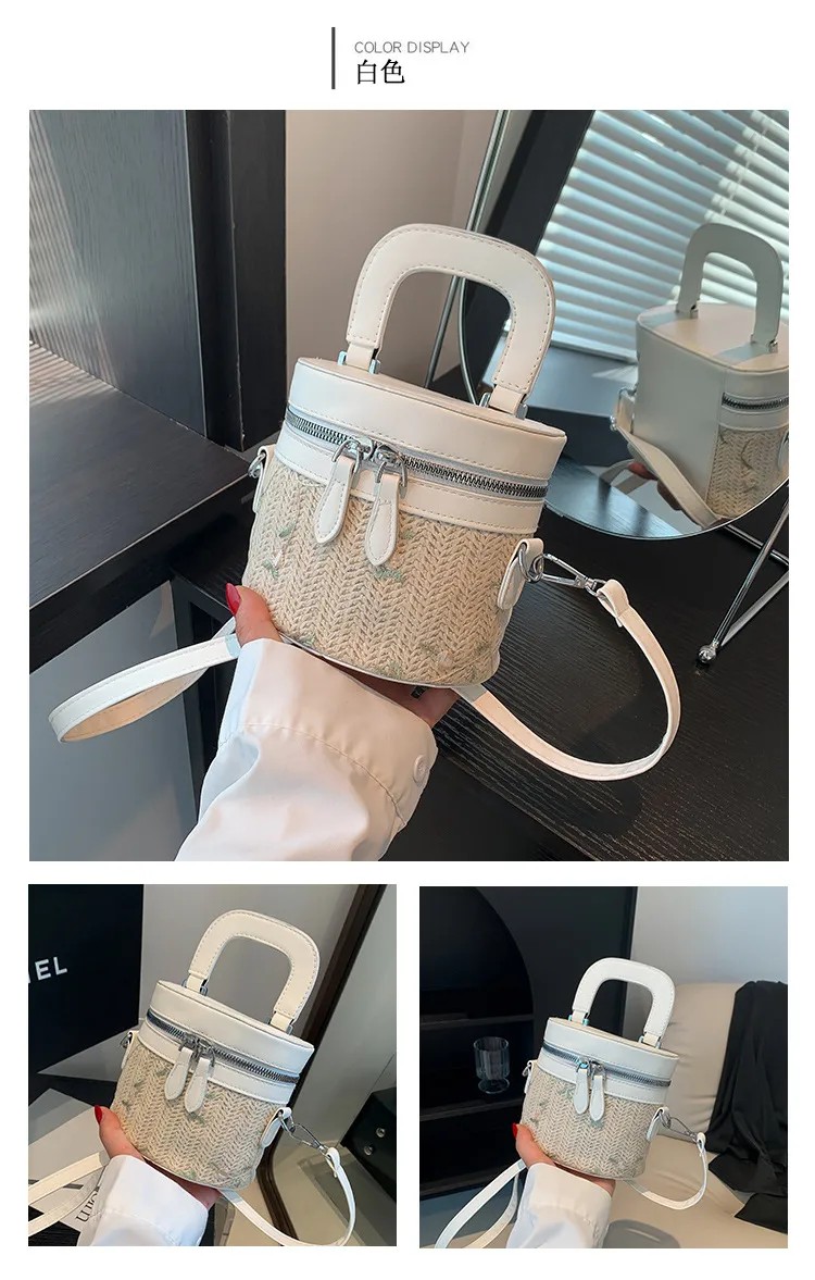 Internet Celebrity Woven Fashionable Elegant Handbag  Summer New Stylish Shoulder Bag Straw Woven Textured Bucket Bag Trendy display picture 5