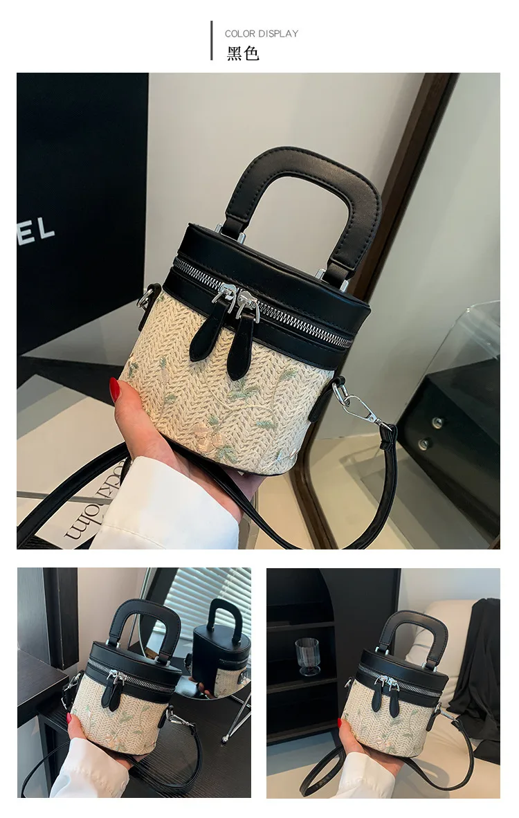 Internet Celebrity Woven Fashionable Elegant Handbag  Summer New Stylish Shoulder Bag Straw Woven Textured Bucket Bag Trendy display picture 6