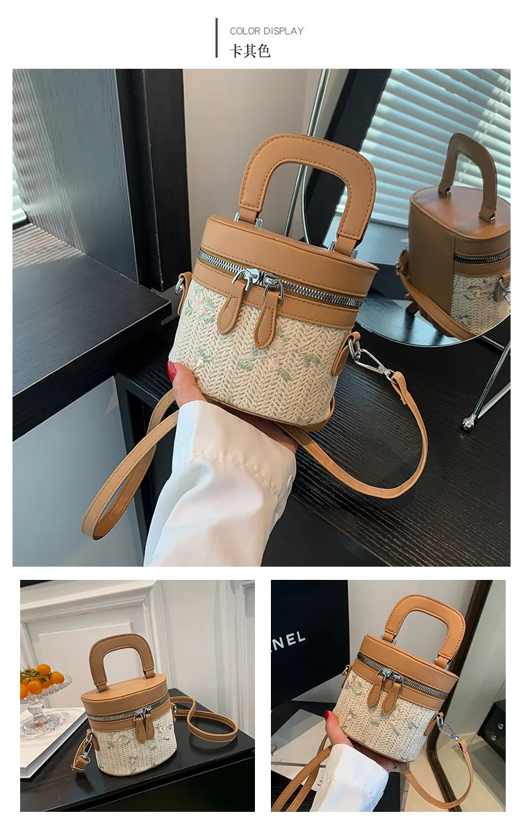 Internet Celebrity Woven Fashionable Elegant Handbag  Summer New Stylish Shoulder Bag Straw Woven Textured Bucket Bag Trendy display picture 7