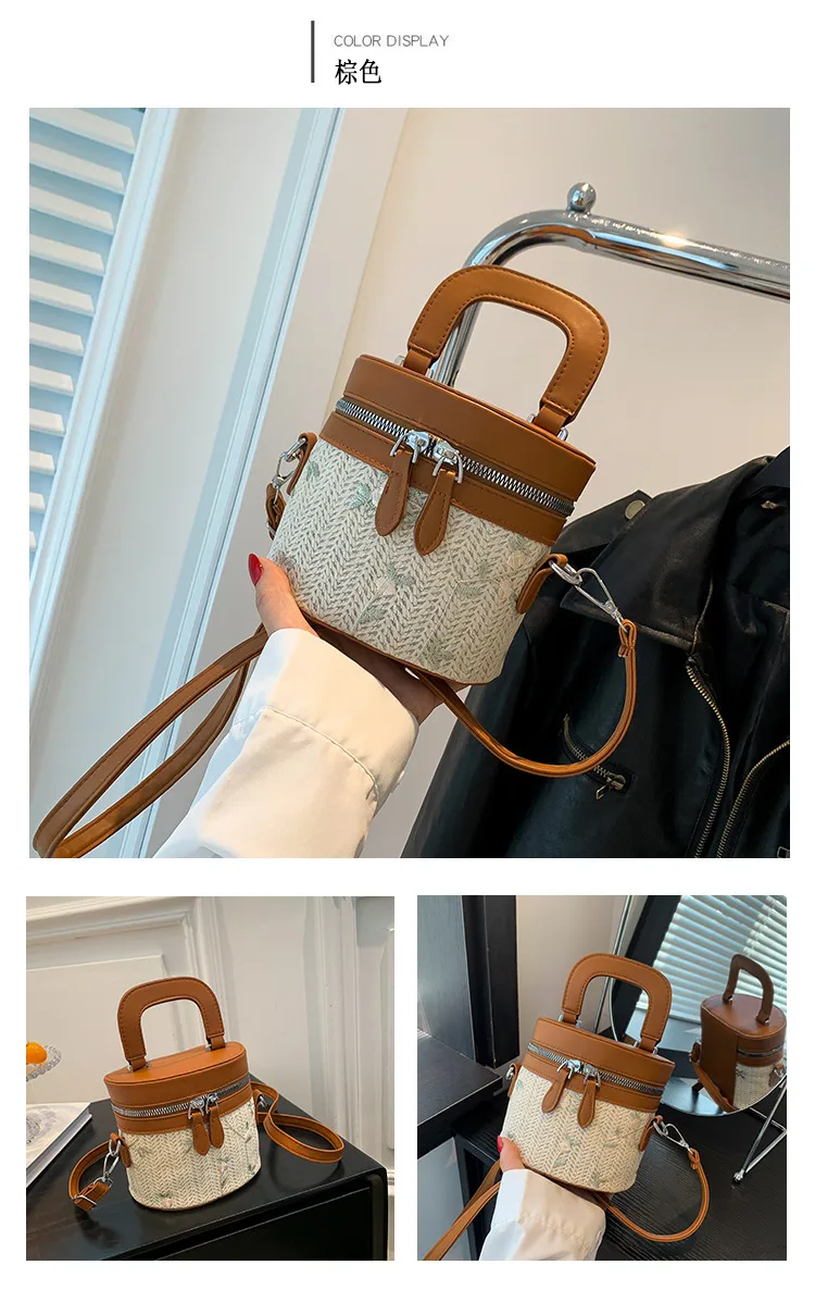 Internet Celebrity Woven Fashionable Elegant Handbag  Summer New Stylish Shoulder Bag Straw Woven Textured Bucket Bag Trendy display picture 8