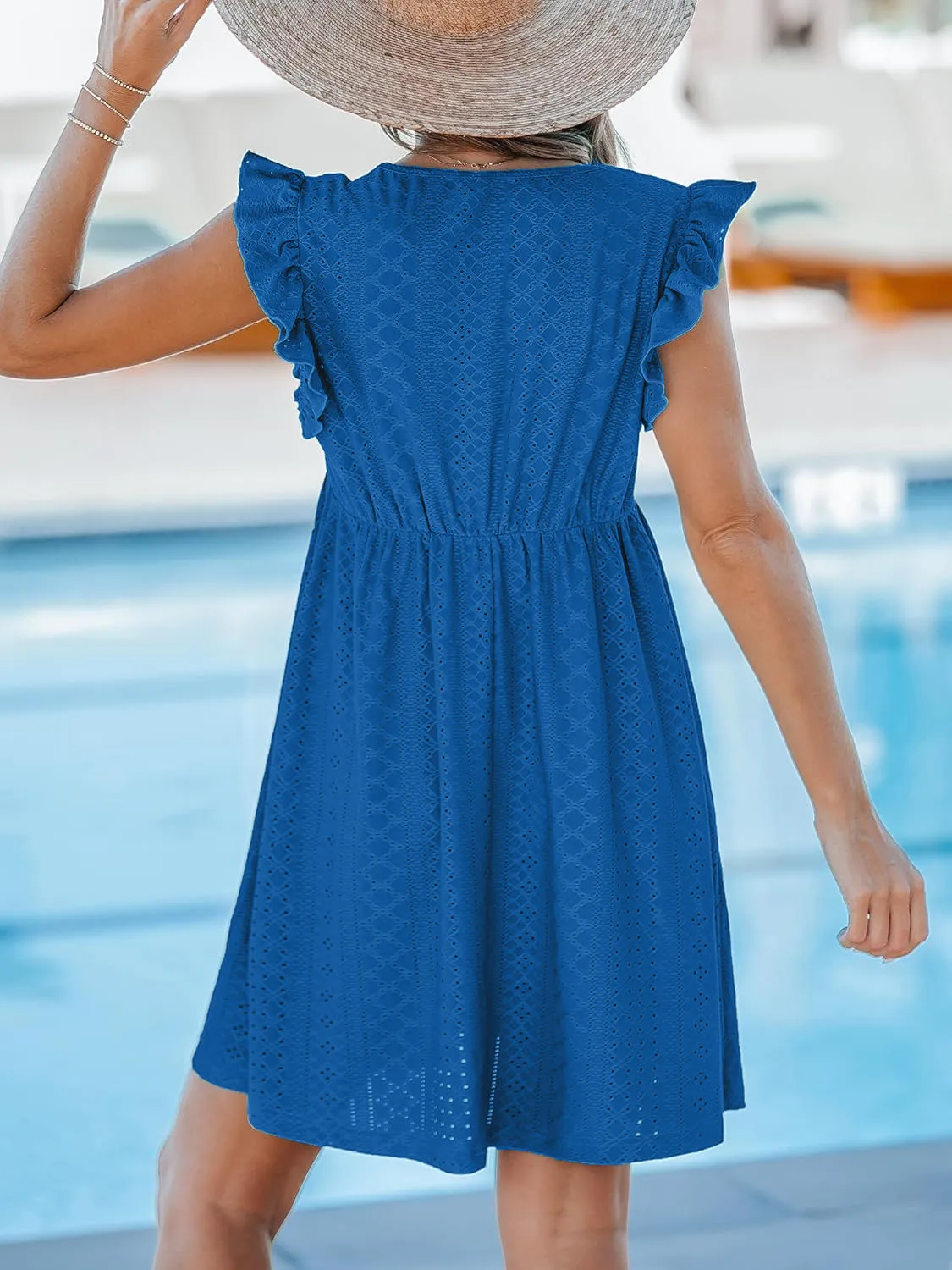Europe And The United States   Spring New Women's V-neck Lace Hollow Short Sleeve Blouse Dress display picture 14