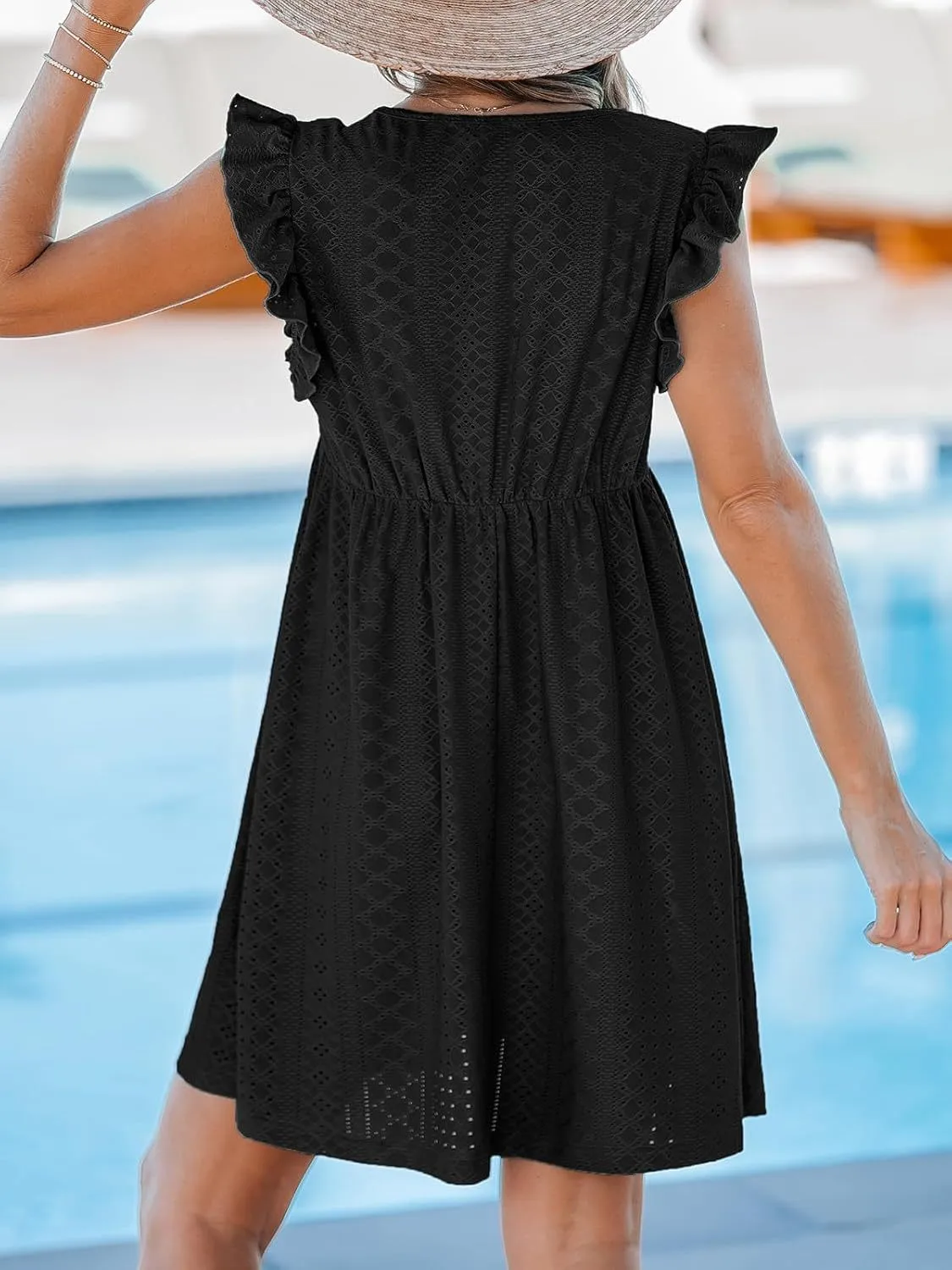 Europe And The United States   Spring New Women's V-neck Lace Hollow Short Sleeve Blouse Dress display picture 30