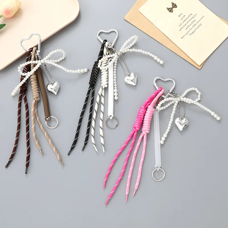 New Miu Bag Hanging Bow Love Keychain Pendant Personalized All-match Braided Rope Mobile Phone Pendant display picture 2