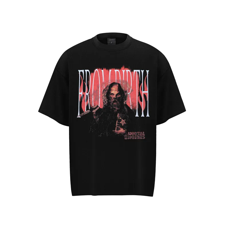 Jiayiku Men's  Summer American Street Fashion Brand Washed Tee Cultural Shirt Dark Character T-Shirt Short Sleeve display picture 5