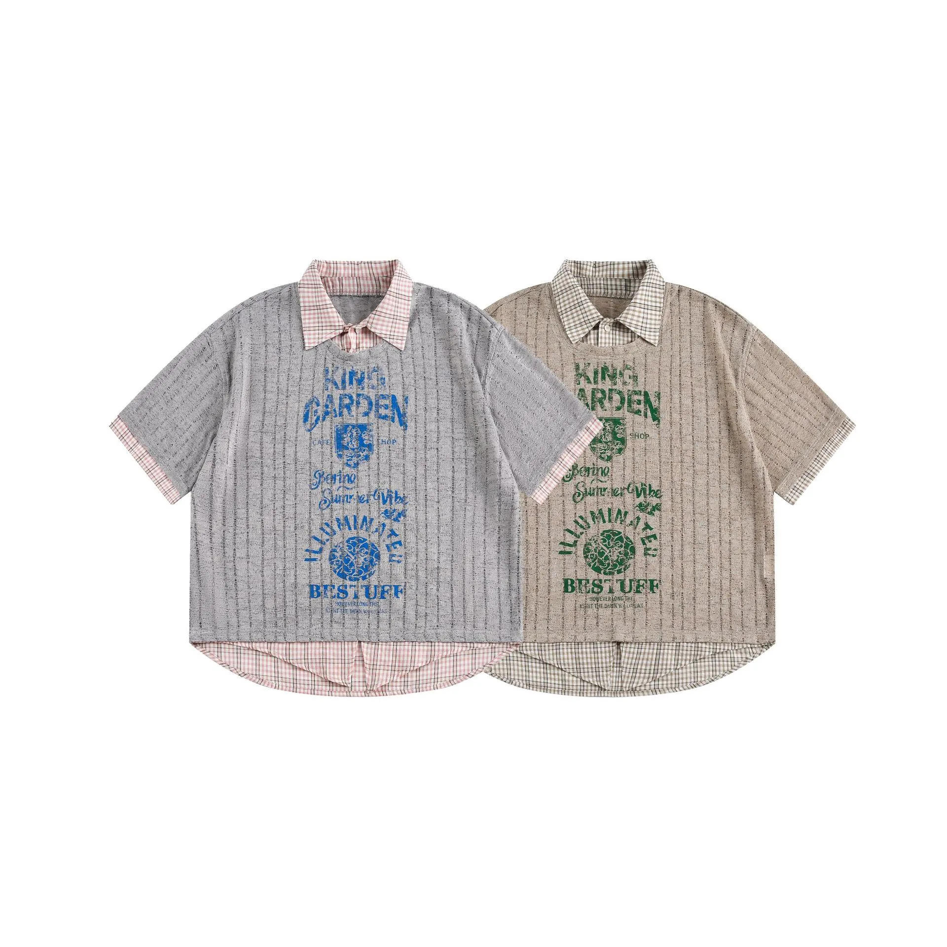 Jiayiku Trendy American-Style Jersey Knit Hollow-Out T-Shirt Short-Sleeve Sports Shirt Fake Two-Piece  For Men And Women display picture 26