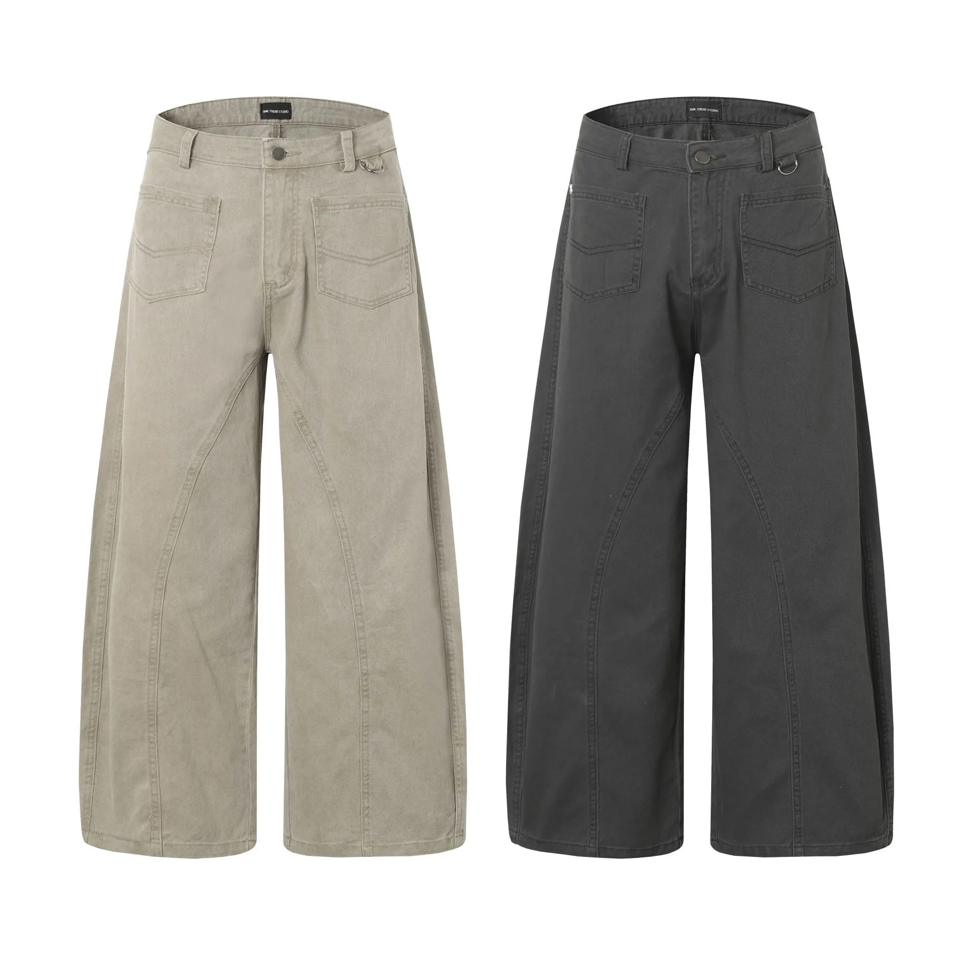 Jiayiku Men's  American Retro Washed Personalized Cleanfit Casual Pants Straight Loose Wide-Leg Pants display picture 6