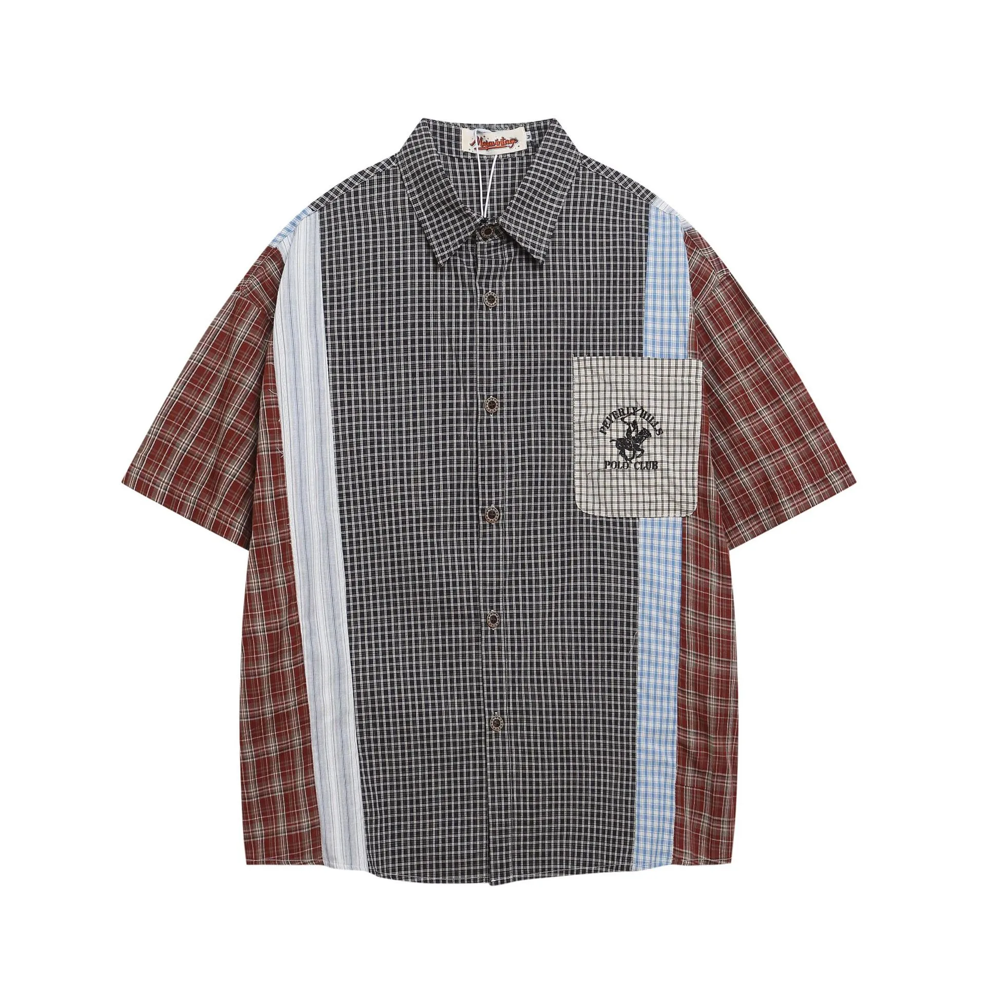 Jiayiku Men's  Summer New American Retro Vintage Plaid Design Shirt Short-Sleeved Couple display picture 2
