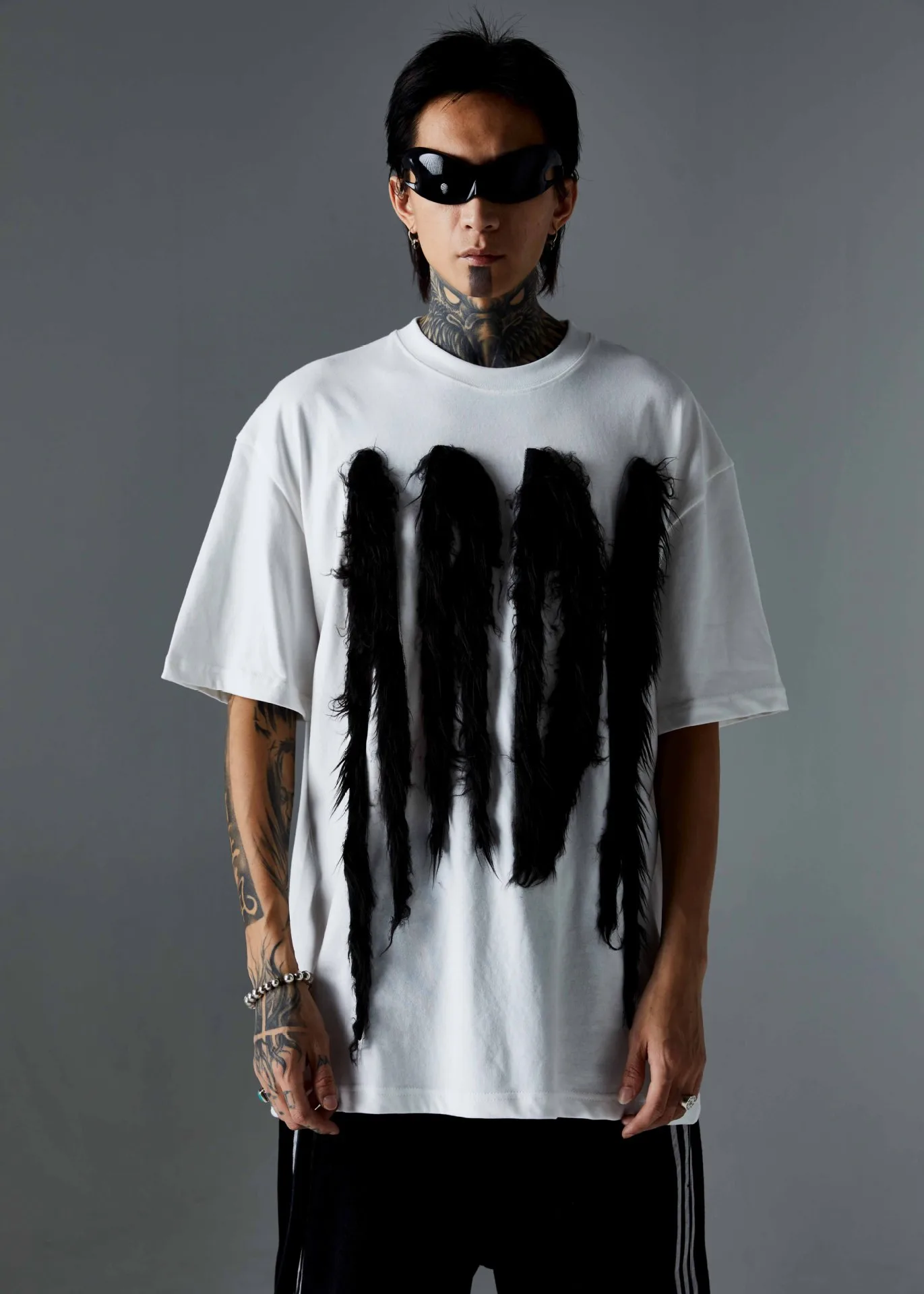 Jiayiku Men's T-Shirt Summer American Retro Hip-Hop Trendy Brand Heavy Fur Splicing Personalized Trendy T-Shirt Short Sleeves display picture 8