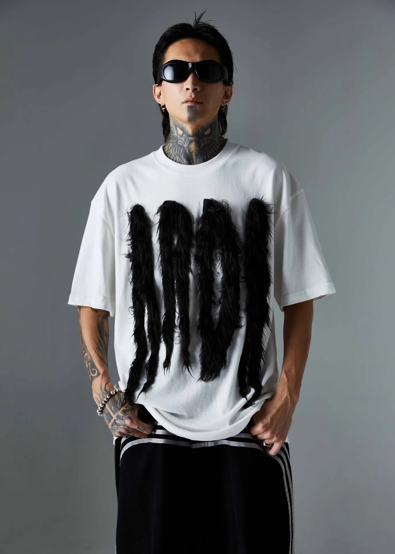 Jiayiku Men's T-Shirt Summer American Retro Hip-Hop Trendy Brand Heavy Fur Splicing Personalized Trendy T-Shirt Short Sleeves display picture 10