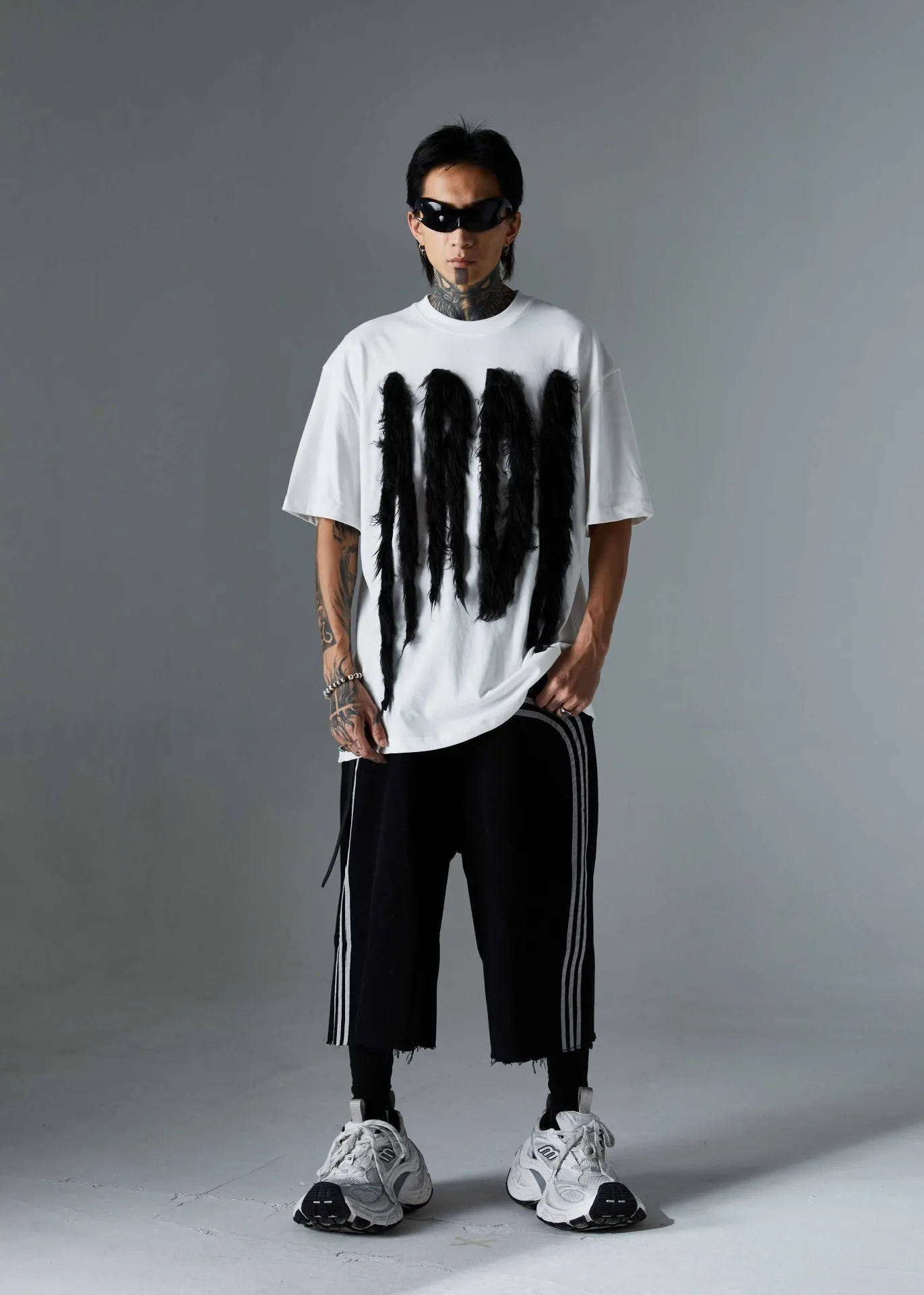 Jiayiku Men's T-Shirt Summer American Retro Hip-Hop Trendy Brand Heavy Fur Splicing Personalized Trendy T-Shirt Short Sleeves display picture 11