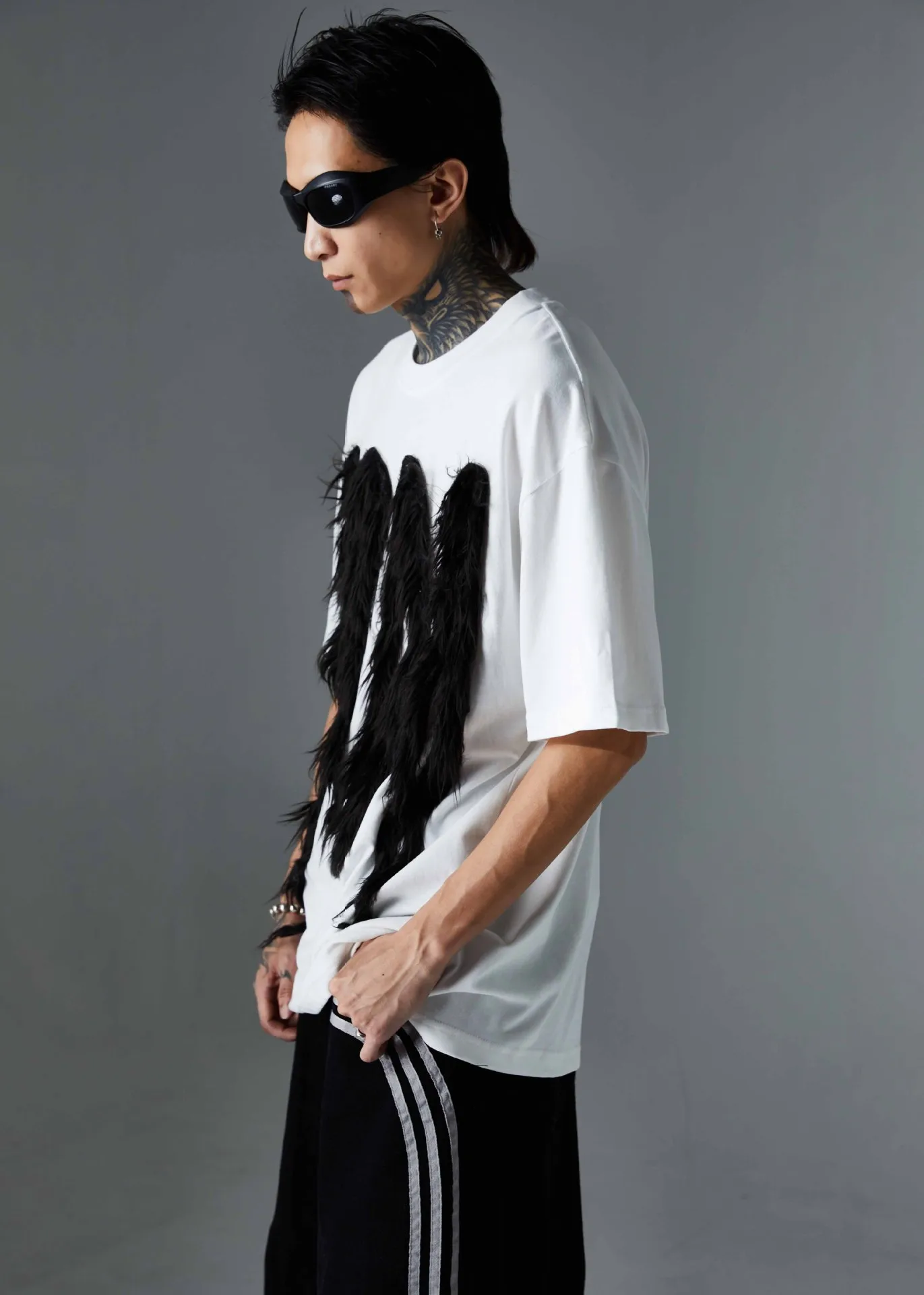 Jiayiku Men's T-Shirt Summer American Retro Hip-Hop Trendy Brand Heavy Fur Splicing Personalized Trendy T-Shirt Short Sleeves display picture 13