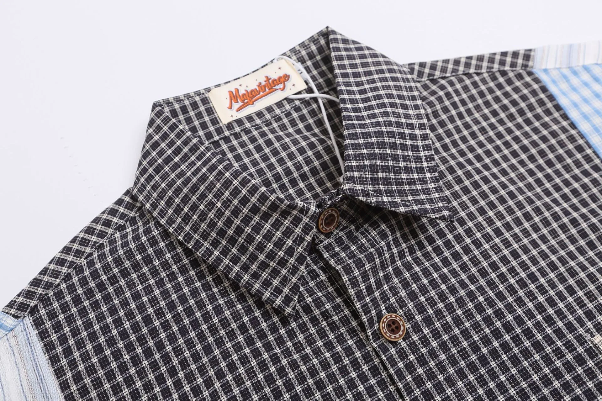 Jiayiku Men's  Summer New American Retro Vintage Plaid Design Shirt Short-Sleeved Couple display picture 4