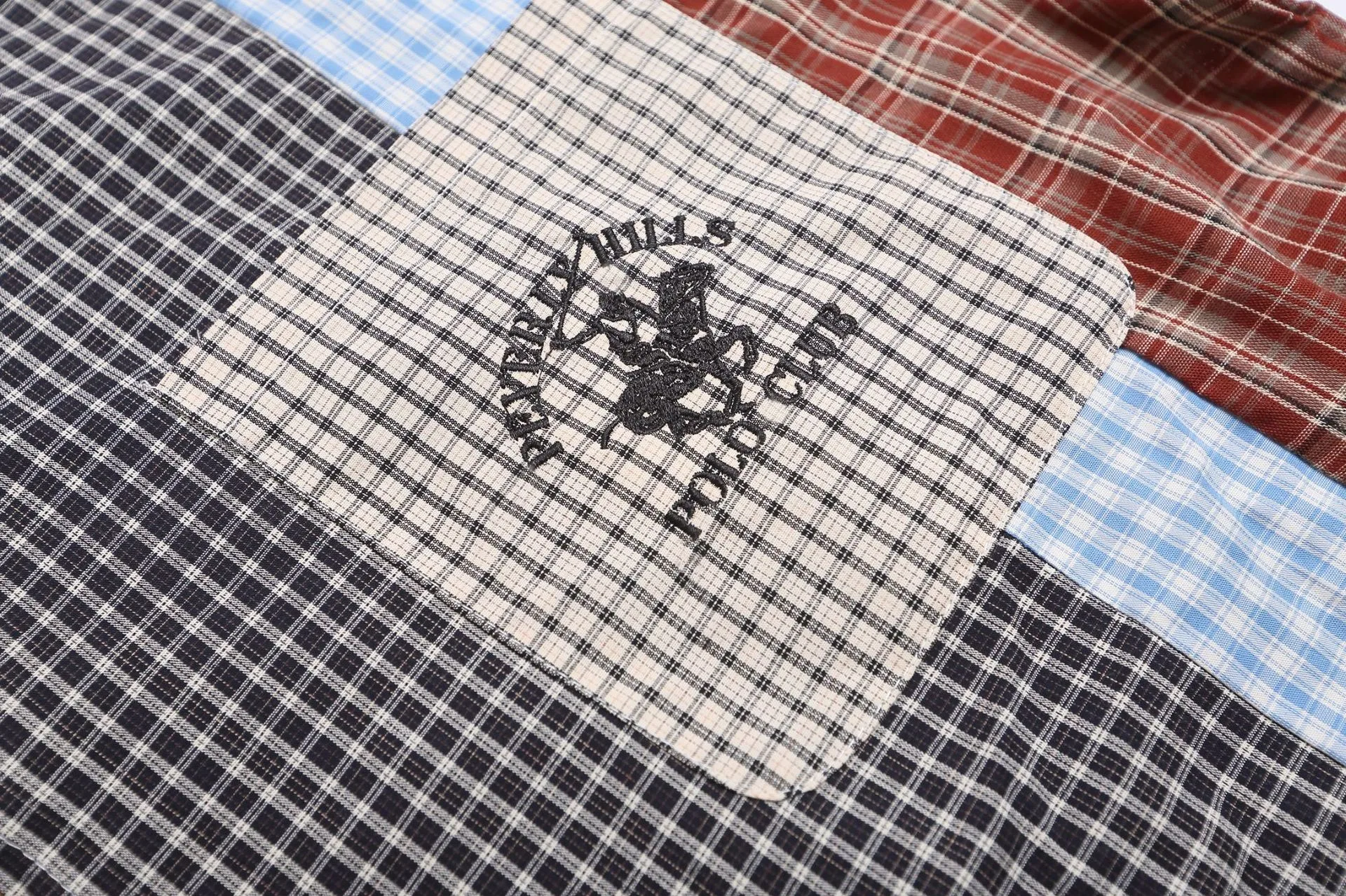 Jiayiku Men's  Summer New American Retro Vintage Plaid Design Shirt Short-Sleeved Couple display picture 5