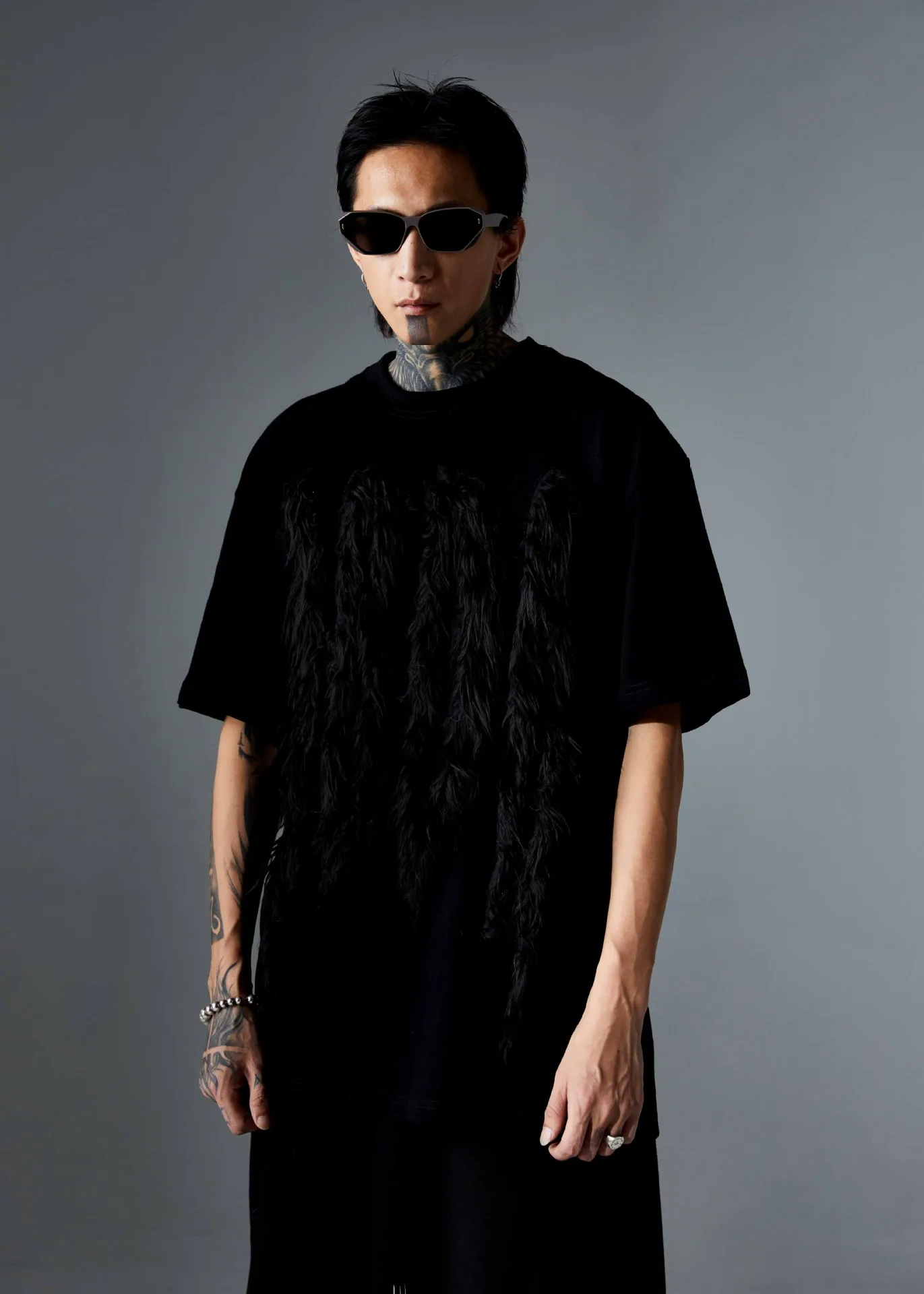 Jiayiku Men's T-Shirt Summer American Retro Hip-Hop Trendy Brand Heavy Fur Splicing Personalized Trendy T-Shirt Short Sleeves display picture 17