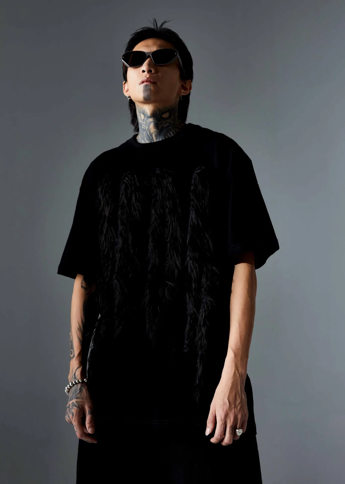 Jiayiku Men's T-Shirt Summer American Retro Hip-Hop Trendy Brand Heavy Fur Splicing Personalized Trendy T-Shirt Short Sleeves display picture 18