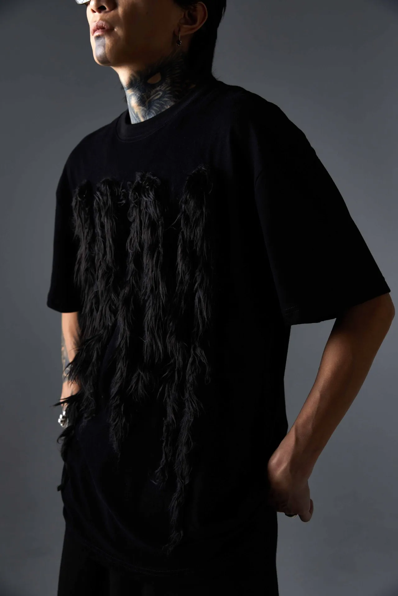 Jiayiku Men's T-Shirt Summer American Retro Hip-Hop Trendy Brand Heavy Fur Splicing Personalized Trendy T-Shirt Short Sleeves display picture 19