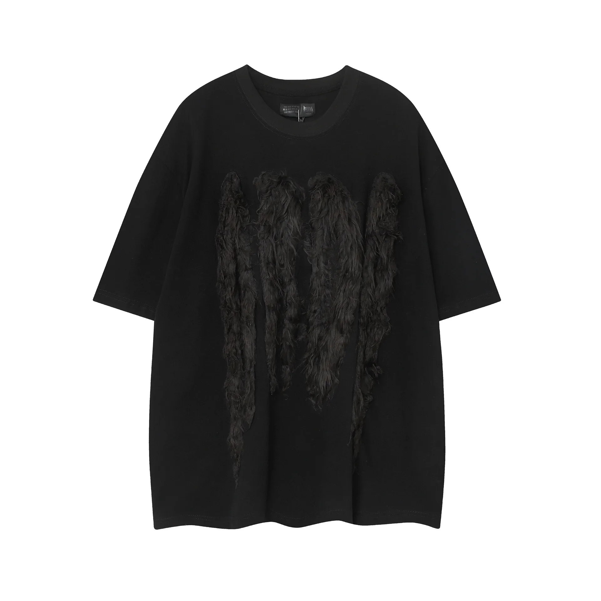 Jiayiku Men's T-Shirt Summer American Retro Hip-Hop Trendy Brand Heavy Fur Splicing Personalized Trendy T-Shirt Short Sleeves display picture 30
