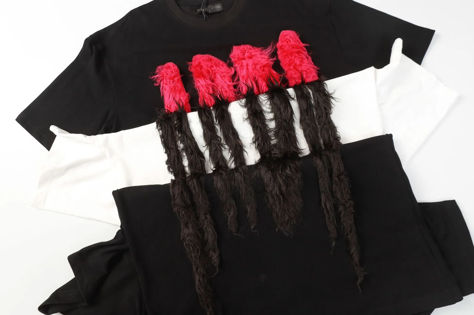 Jiayiku Men's T-Shirt Summer American Retro Hip-Hop Trendy Brand Heavy Fur Splicing Personalized Trendy T-Shirt Short Sleeves display picture 32