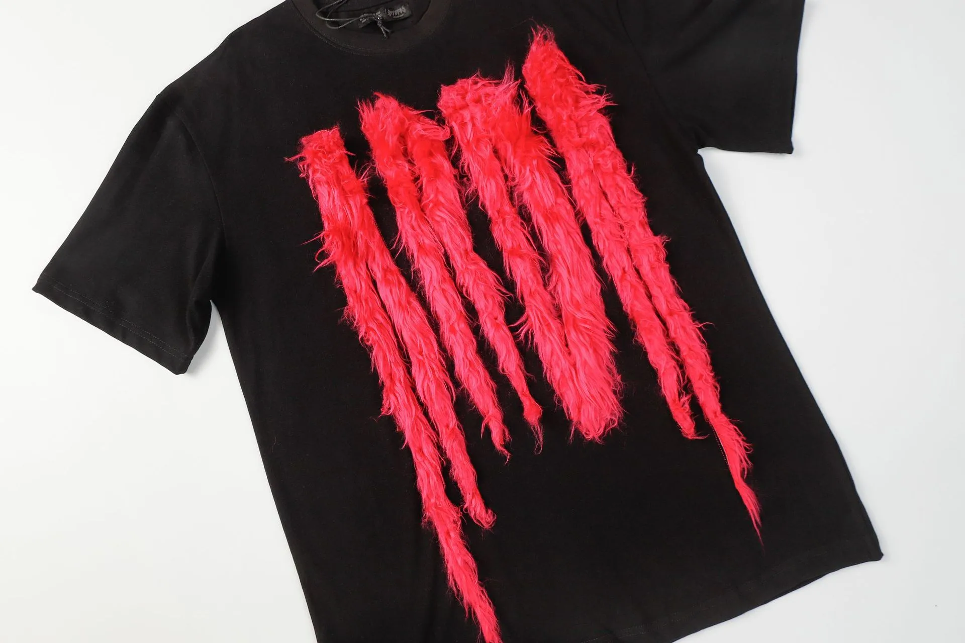Jiayiku Men's T-Shirt Summer American Retro Hip-Hop Trendy Brand Heavy Fur Splicing Personalized Trendy T-Shirt Short Sleeves display picture 33