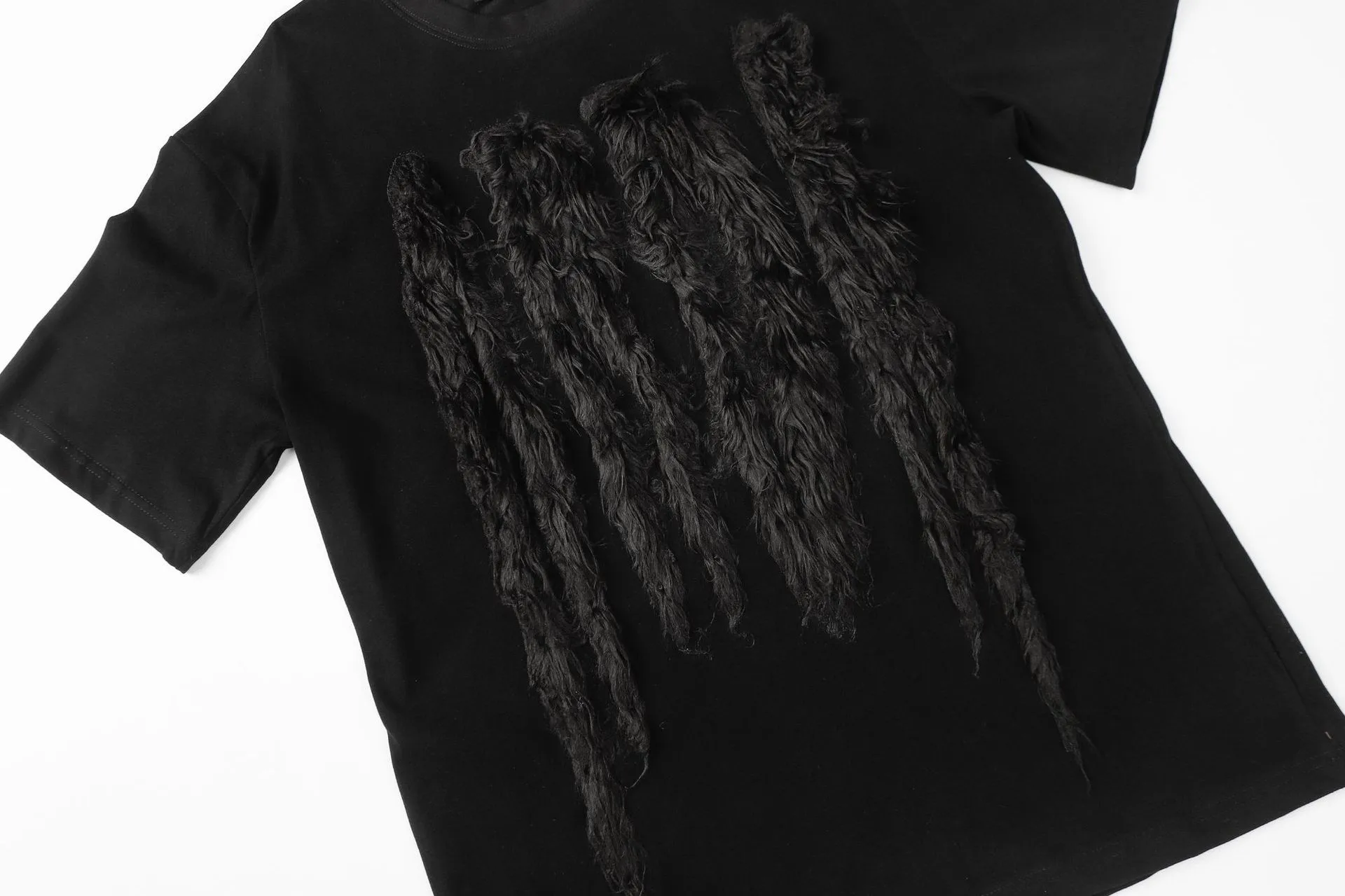 Jiayiku Men's T-Shirt Summer American Retro Hip-Hop Trendy Brand Heavy Fur Splicing Personalized Trendy T-Shirt Short Sleeves display picture 39