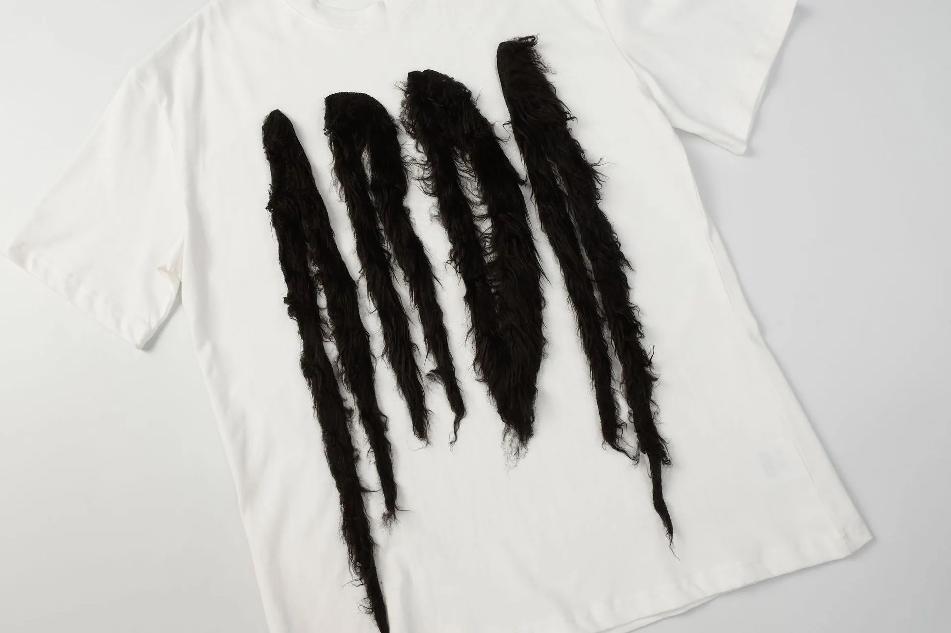 Jiayiku Men's T-Shirt Summer American Retro Hip-Hop Trendy Brand Heavy Fur Splicing Personalized Trendy T-Shirt Short Sleeves display picture 44