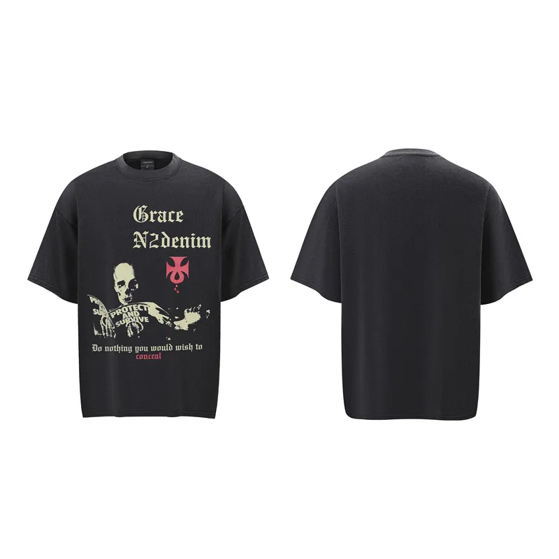 Jiayiku Men's Clothing  Summer American Street Hip-Hop Trendy Brand Tee Bottoming Shirt Dark Skull Short-Sleeved T-Shirt For Men display picture 10