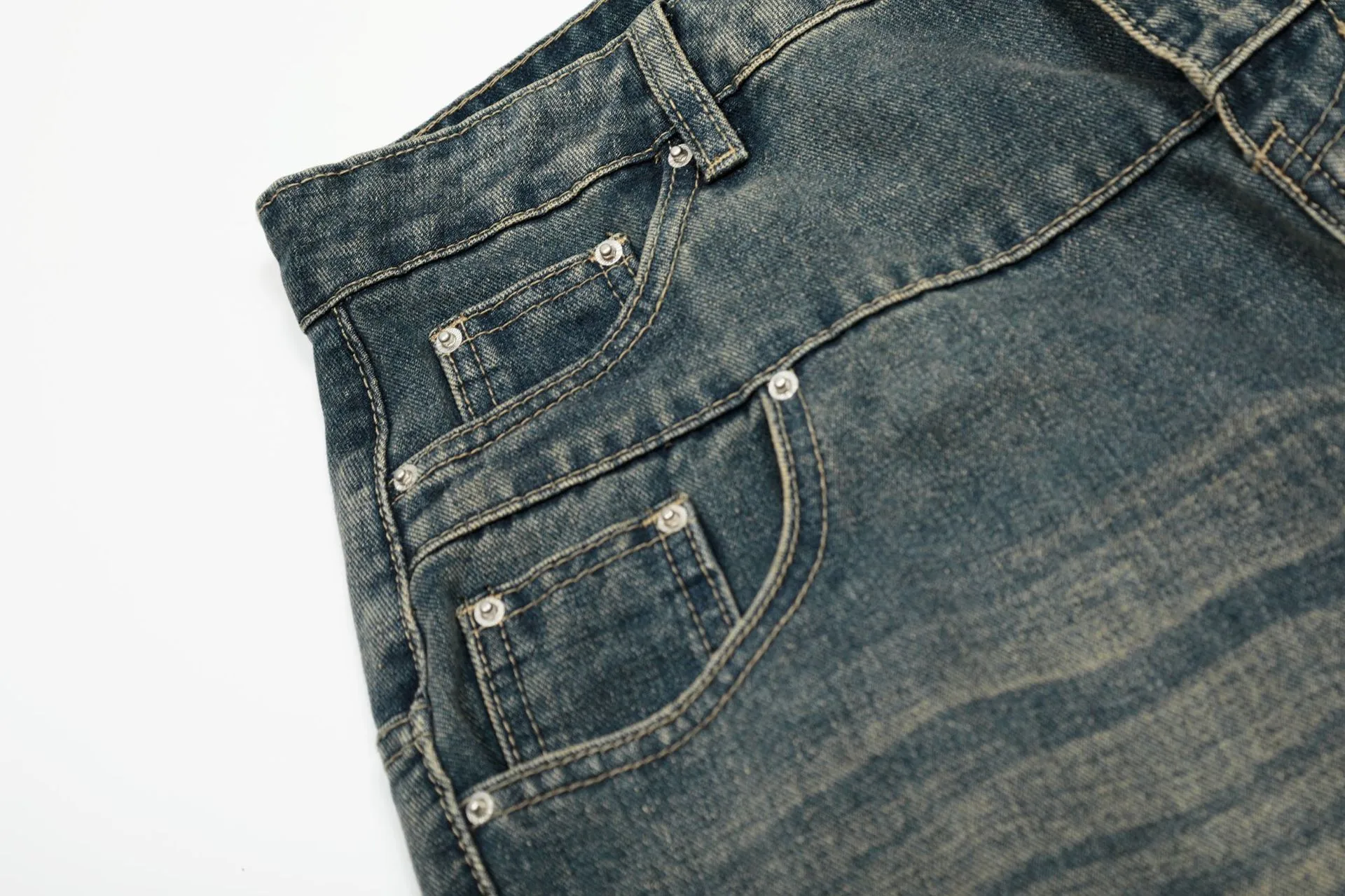 Jiayiku Trendy Brand  American Scimitar Pants Retro Washed Ripped Jeans Men's Straight-Leg Personalized Wide-Leg Pants display picture 7