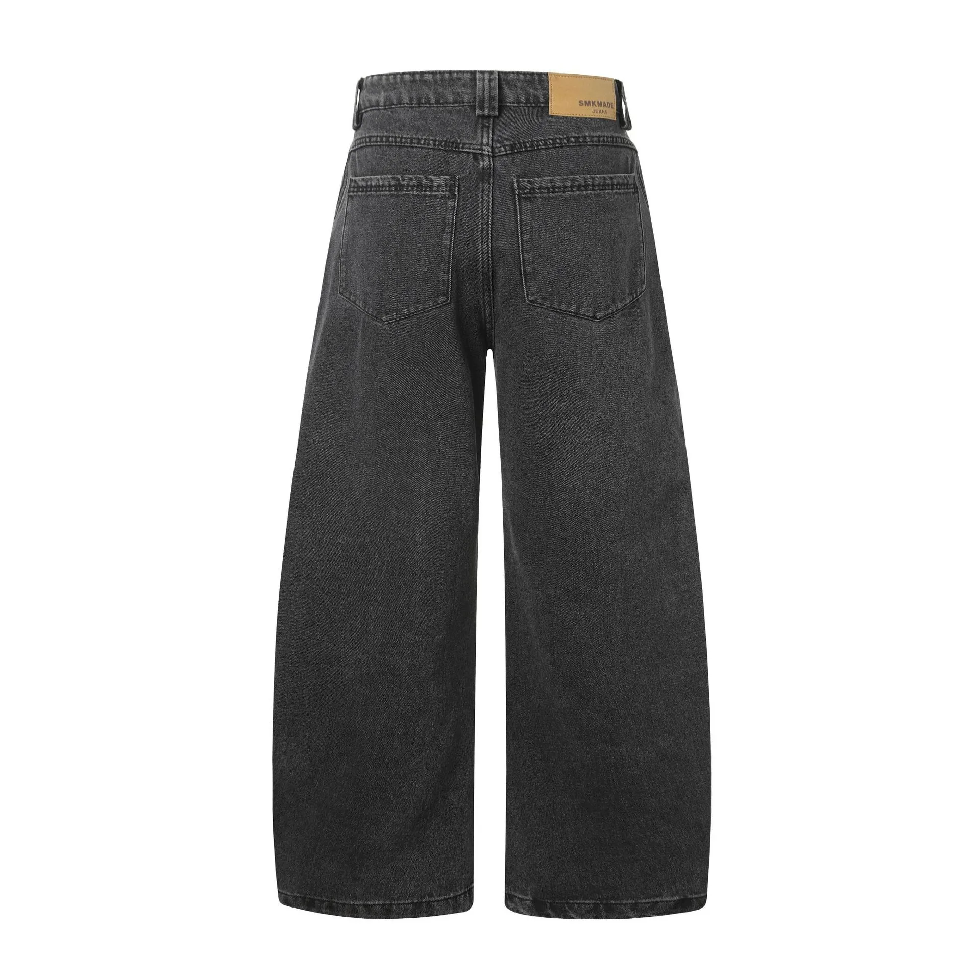 Jiayiku Men's  New American High Street Pleated Rivet Retro Washed Jeans Scimitar Wide Leg Trousers display picture 3