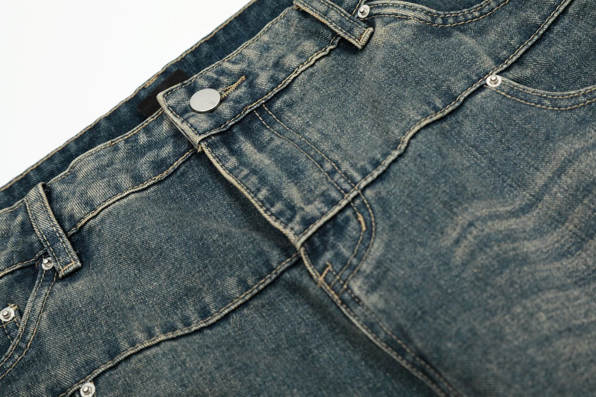Jiayiku Trendy Brand  American Scimitar Pants Retro Washed Ripped Jeans Men's Straight-Leg Personalized Wide-Leg Pants display picture 8