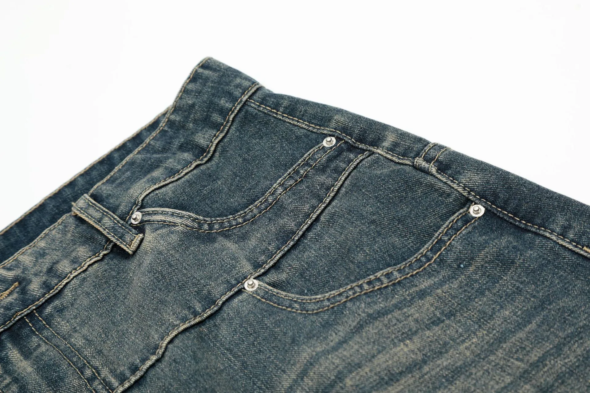 Jiayiku Trendy Brand  American Scimitar Pants Retro Washed Ripped Jeans Men's Straight-Leg Personalized Wide-Leg Pants display picture 9