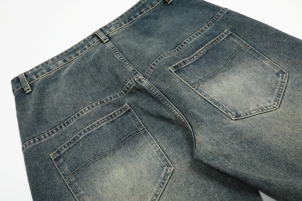 Jiayiku Trendy Brand  American Scimitar Pants Retro Washed Ripped Jeans Men's Straight-Leg Personalized Wide-Leg Pants display picture 13