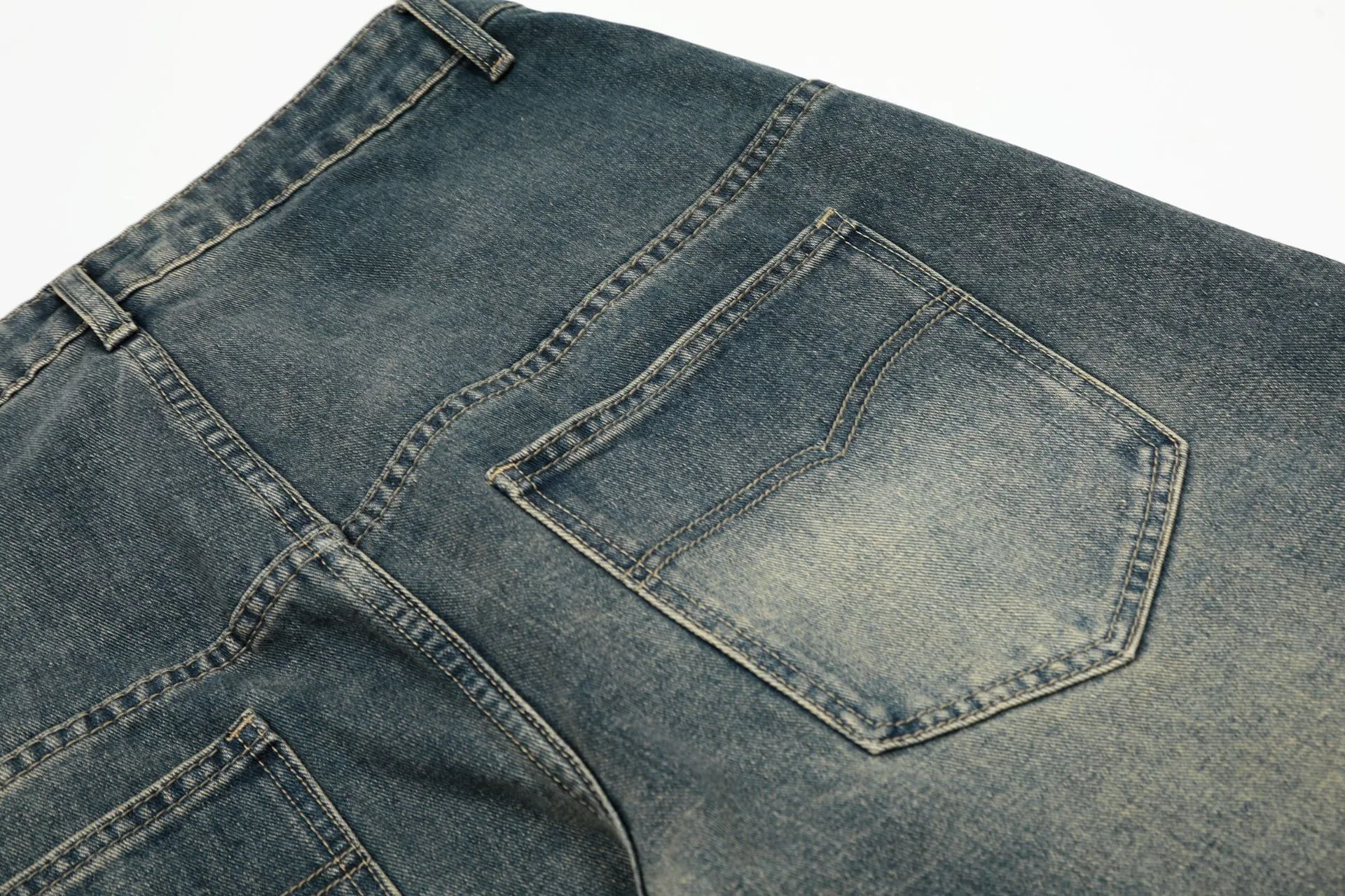 Jiayiku Trendy Brand  American Scimitar Pants Retro Washed Ripped Jeans Men's Straight-Leg Personalized Wide-Leg Pants display picture 14