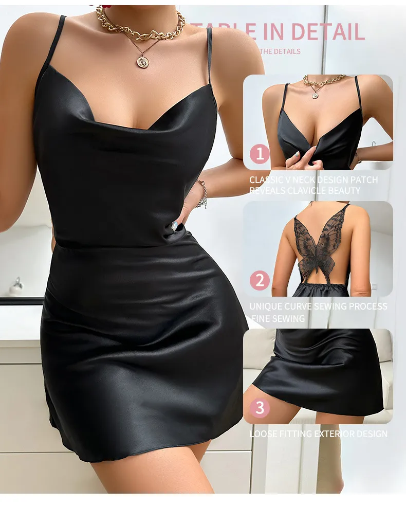 Thin Ice Silk Pajamas Women's Fashion Suspender Nightgown  Sexy Butterfly Spring And Summer Home Wear Comfortable Suspender Pajamas display picture 3