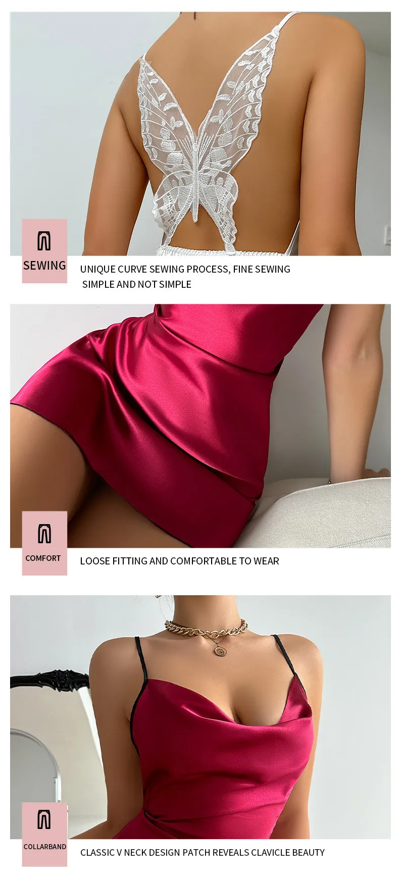 Thin Ice Silk Pajamas Women's Fashion Suspender Nightgown  Sexy Butterfly Spring And Summer Home Wear Comfortable Suspender Pajamas display picture 5