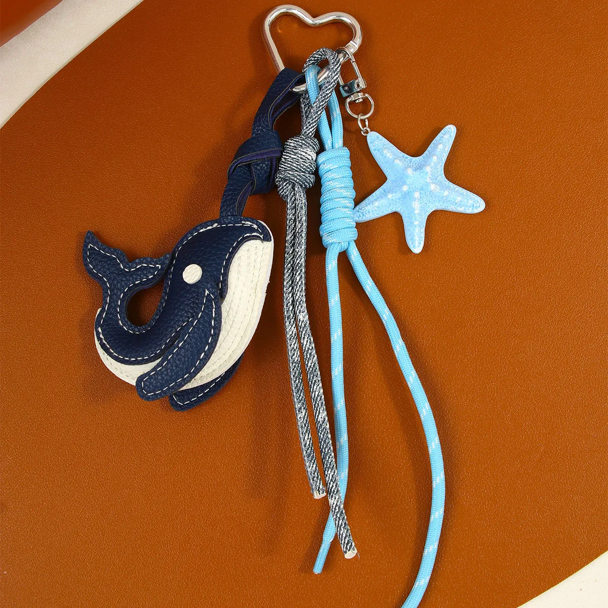Internet Celebrity Whale Light Luxury Leather Pendant Keychain Cartoon Cute Dancing Whale Key Chain Niche Handbag Pendant display picture 4