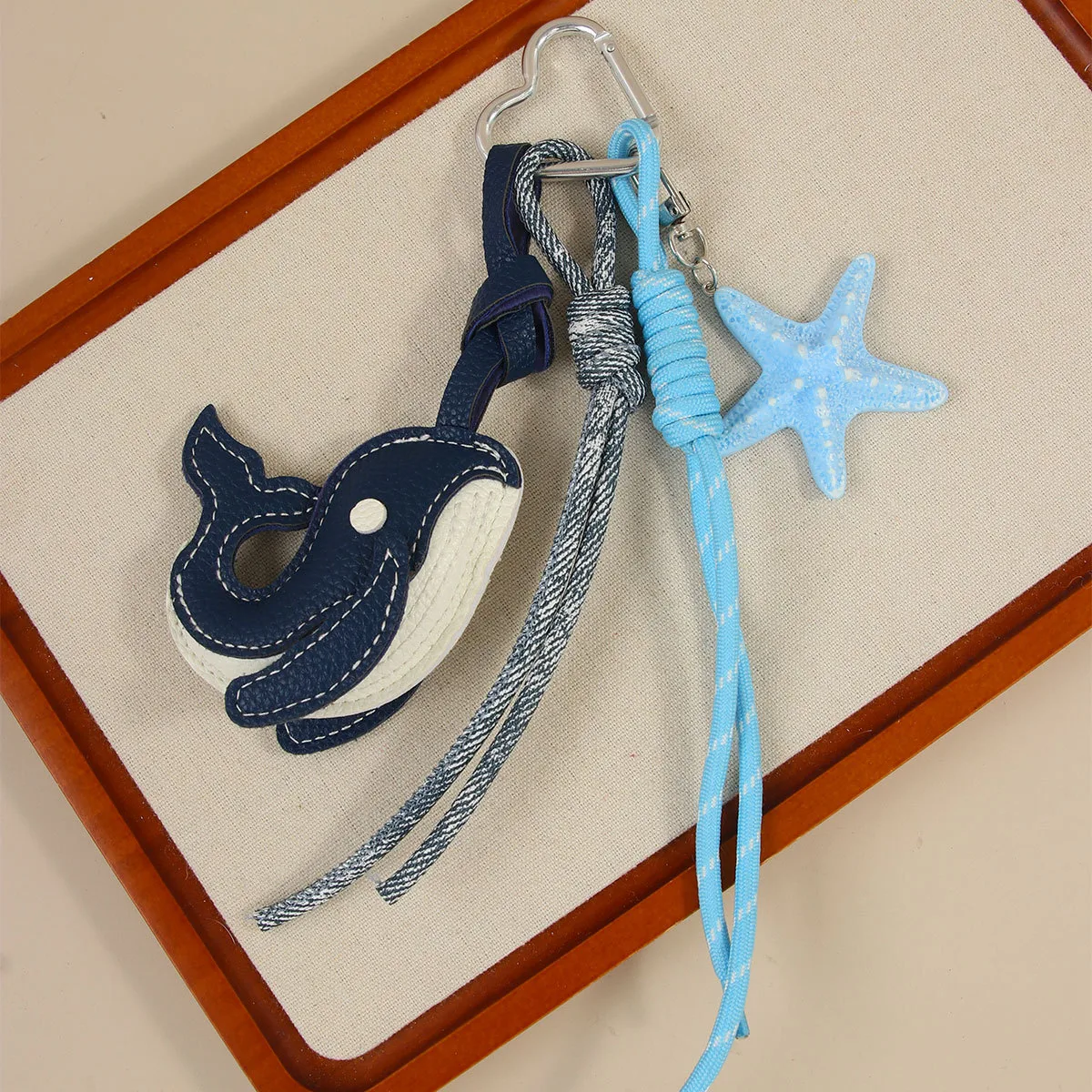 Internet Celebrity Whale Light Luxury Leather Pendant Keychain Cartoon Cute Dancing Whale Key Chain Niche Handbag Pendant display picture 2