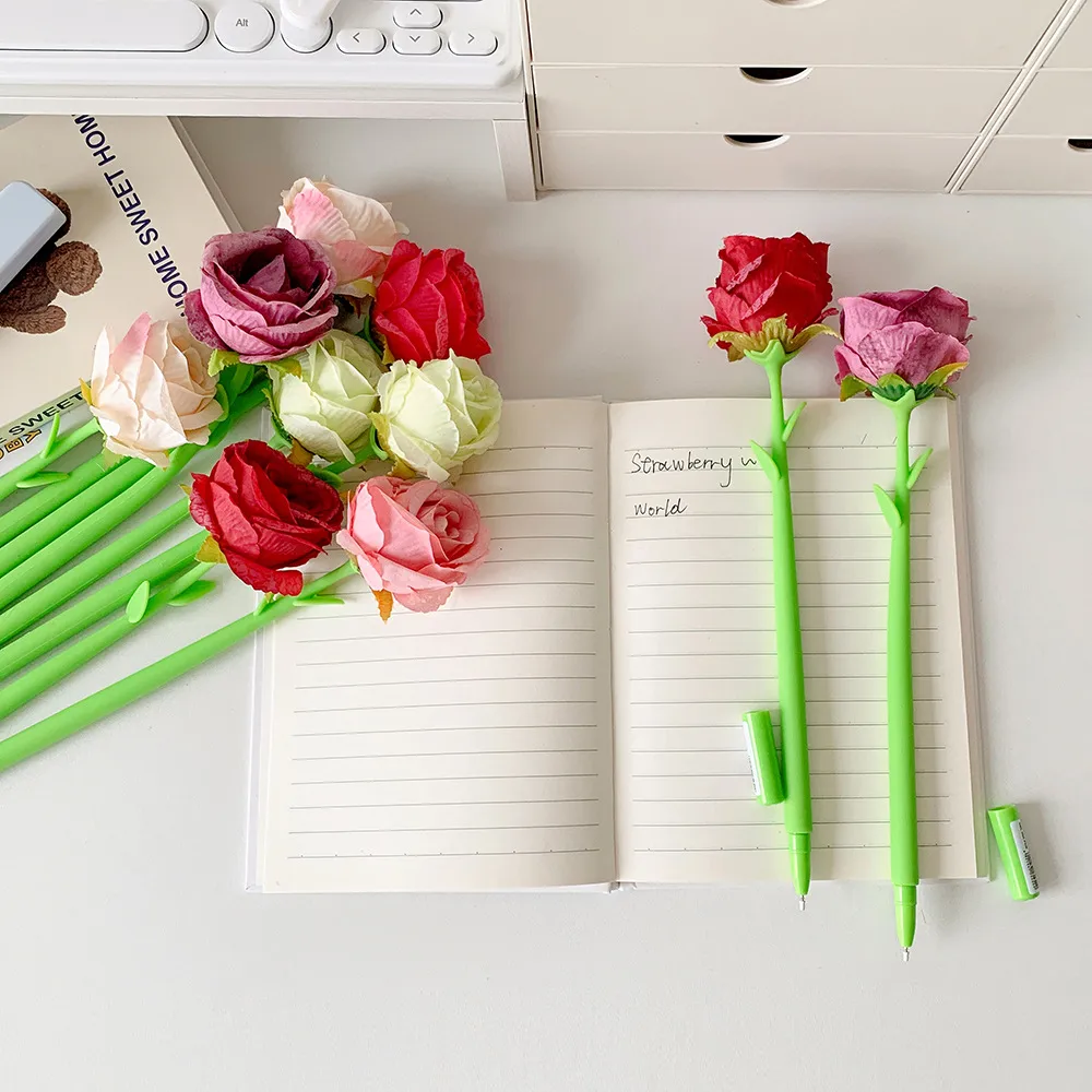 Teacher's Day Gift Cute Soft Silicone Rose Style Gel Pen Girl's Fun Flower Hand Account Pen Gift Pen display picture 3
