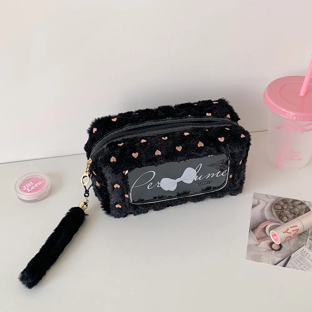 Ins Simple Bow Pencil Bag New Style Plush Large Capacity Stationery Storage Bag Student DIY Material Storage Bag display picture 16