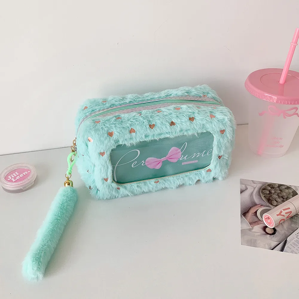 Ins Simple Bow Pencil Bag New Style Plush Large Capacity Stationery Storage Bag Student DIY Material Storage Bag display picture 17