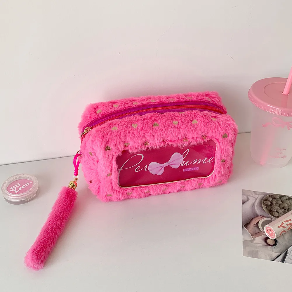 Ins Simple Bow Pencil Bag New Style Plush Large Capacity Stationery Storage Bag Student DIY Material Storage Bag display picture 18