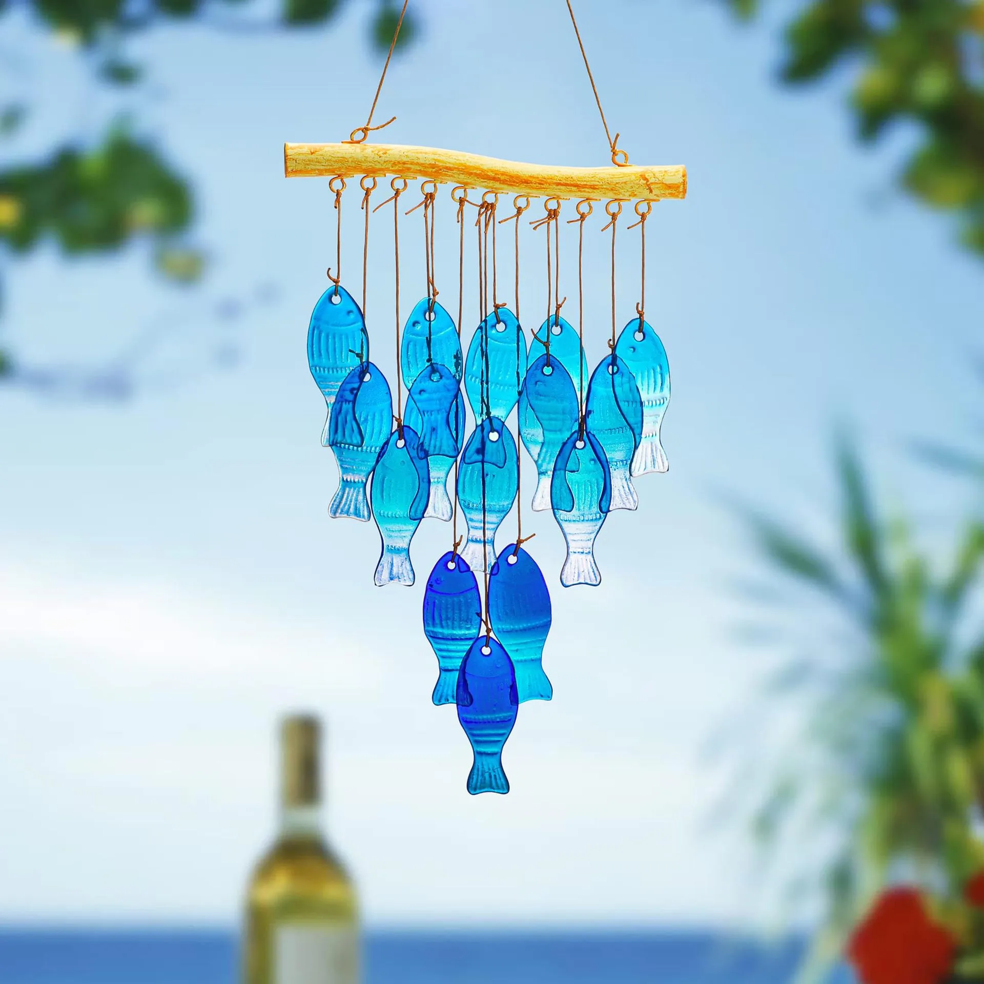 23 Inch Blue Glass Sea Wind Chimes-handmade Fish Shaped Wind Chimes For Outdoor, Beach display picture 1