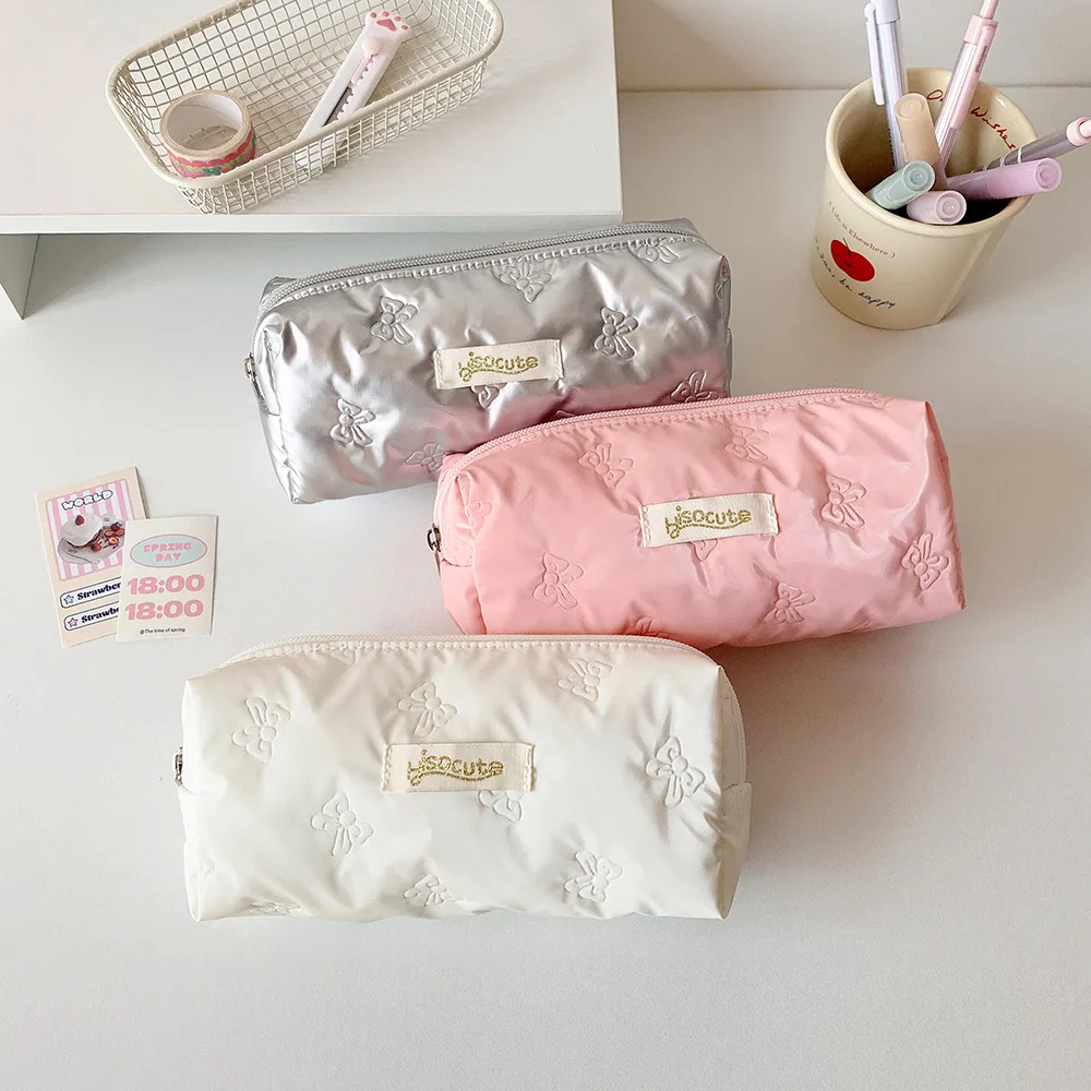 Simple Solid Color Ultrasonic Embossed Pencil Bag High Color Butterfly Student Stationery Storage Bag DIY Material Storage Bag display picture 3