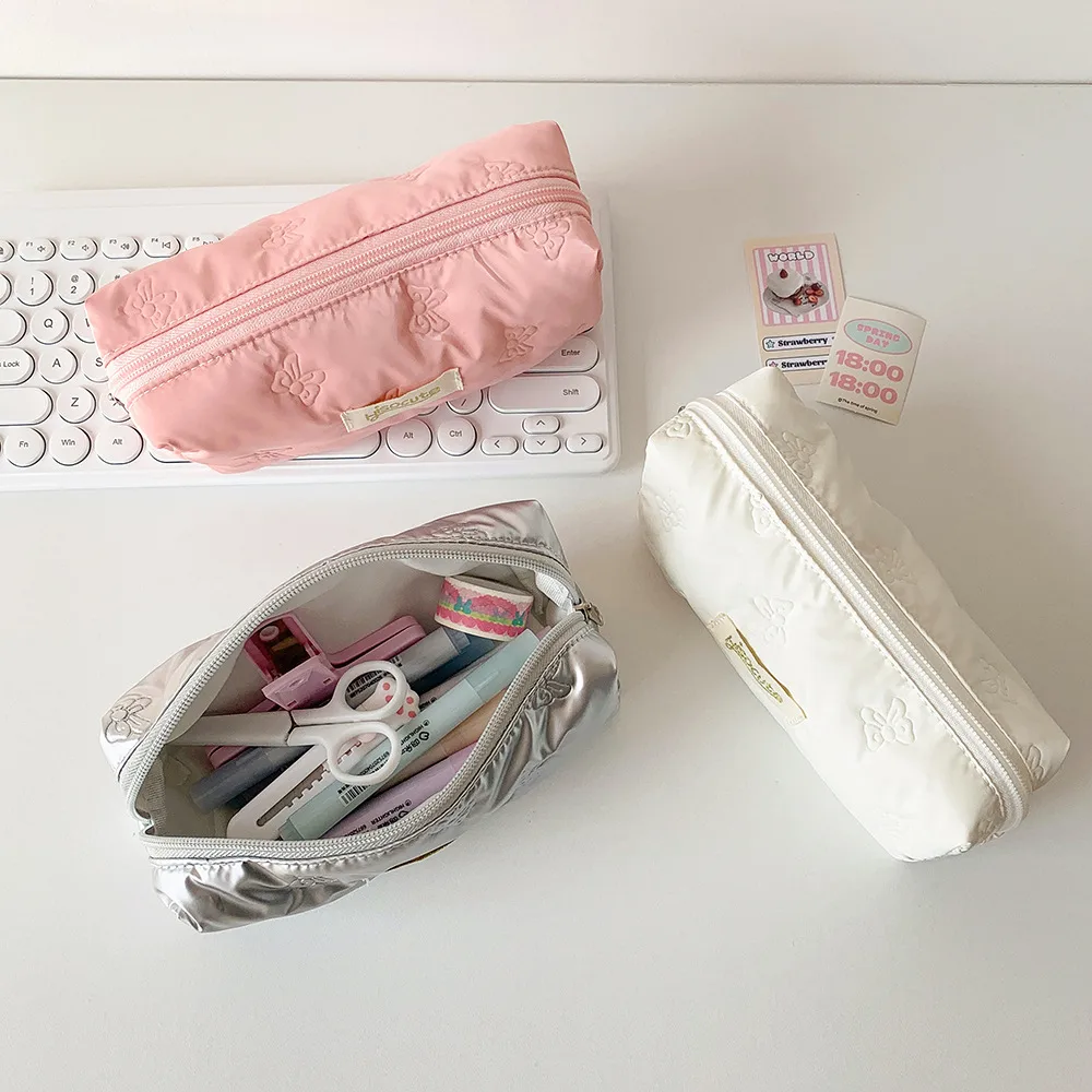Simple Solid Color Ultrasonic Embossed Pencil Bag High Color Butterfly Student Stationery Storage Bag DIY Material Storage Bag display picture 6