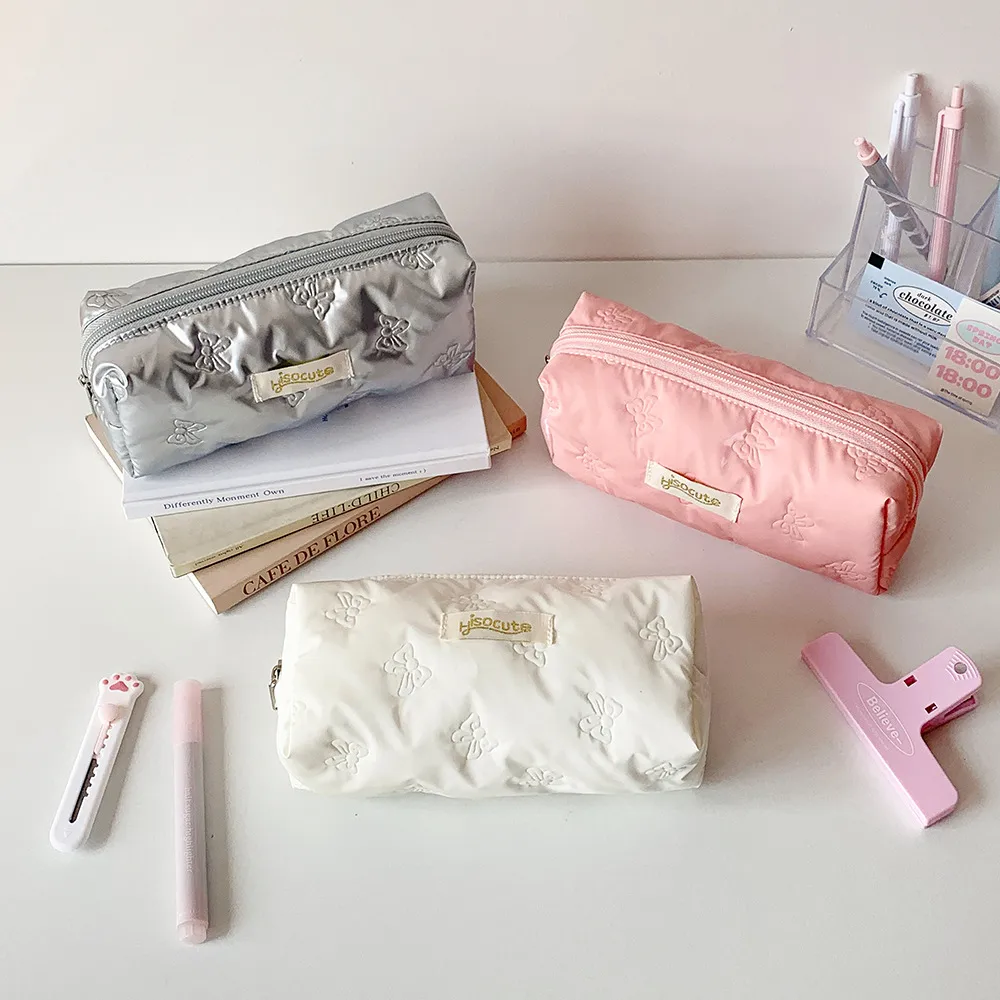 Simple Solid Color Ultrasonic Embossed Pencil Bag High Color Butterfly Student Stationery Storage Bag DIY Material Storage Bag display picture 11
