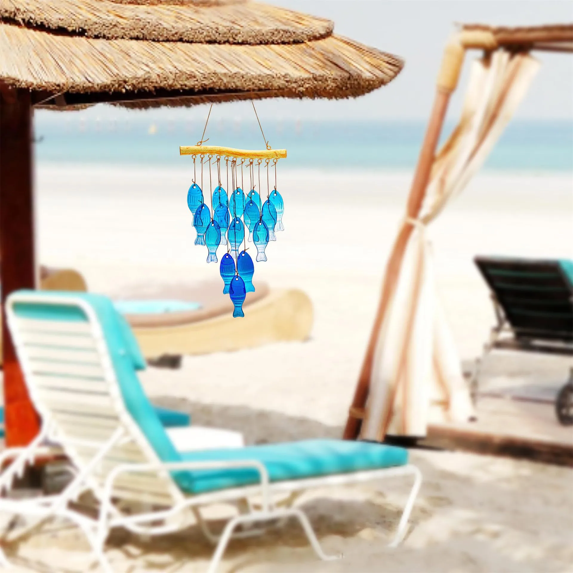 23 Inch Blue Glass Sea Wind Chimes-handmade Fish Shaped Wind Chimes For Outdoor, Beach display picture 3