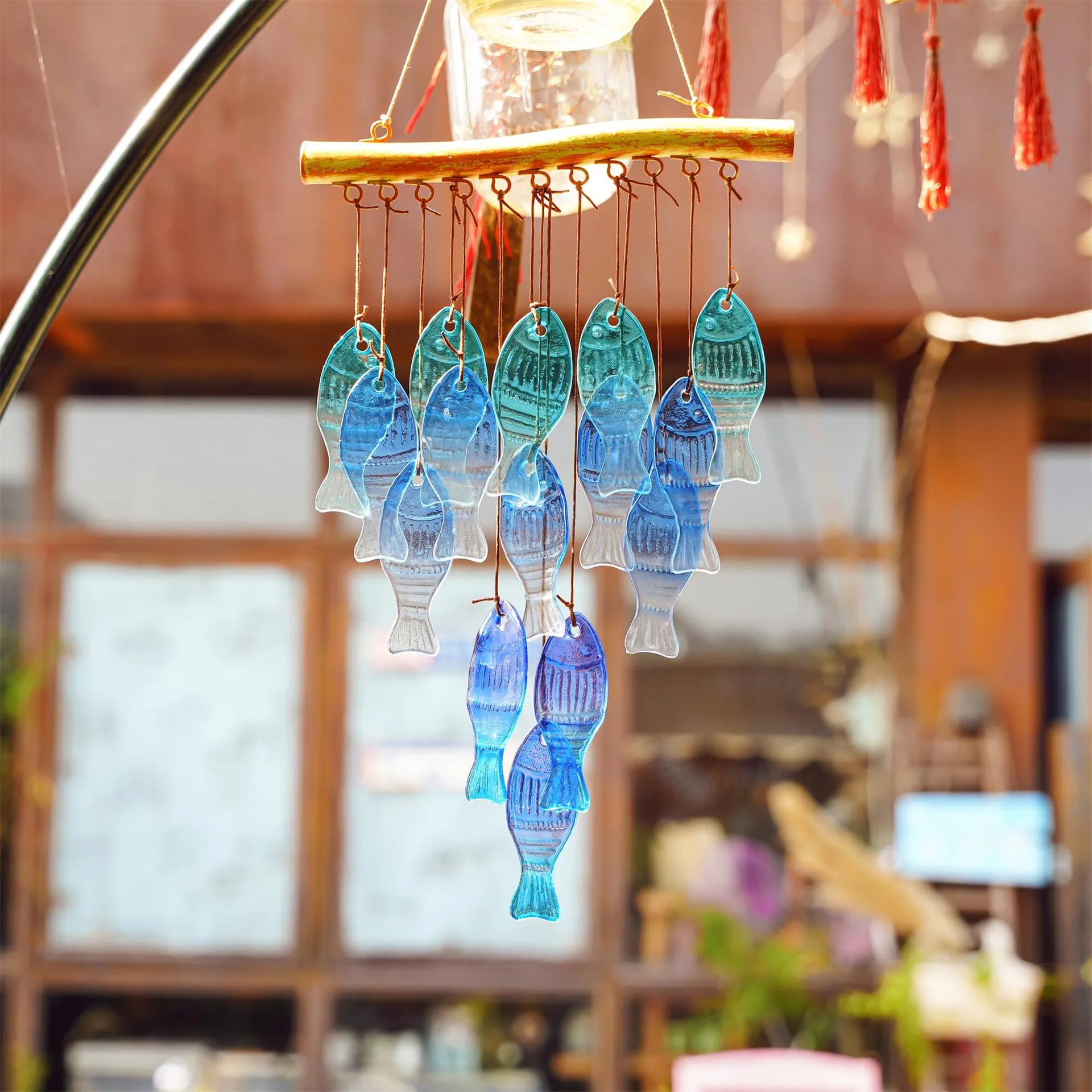 23 Inch Blue Glass Sea Wind Chimes-handmade Fish Shaped Wind Chimes For Outdoor, Beach display picture 5