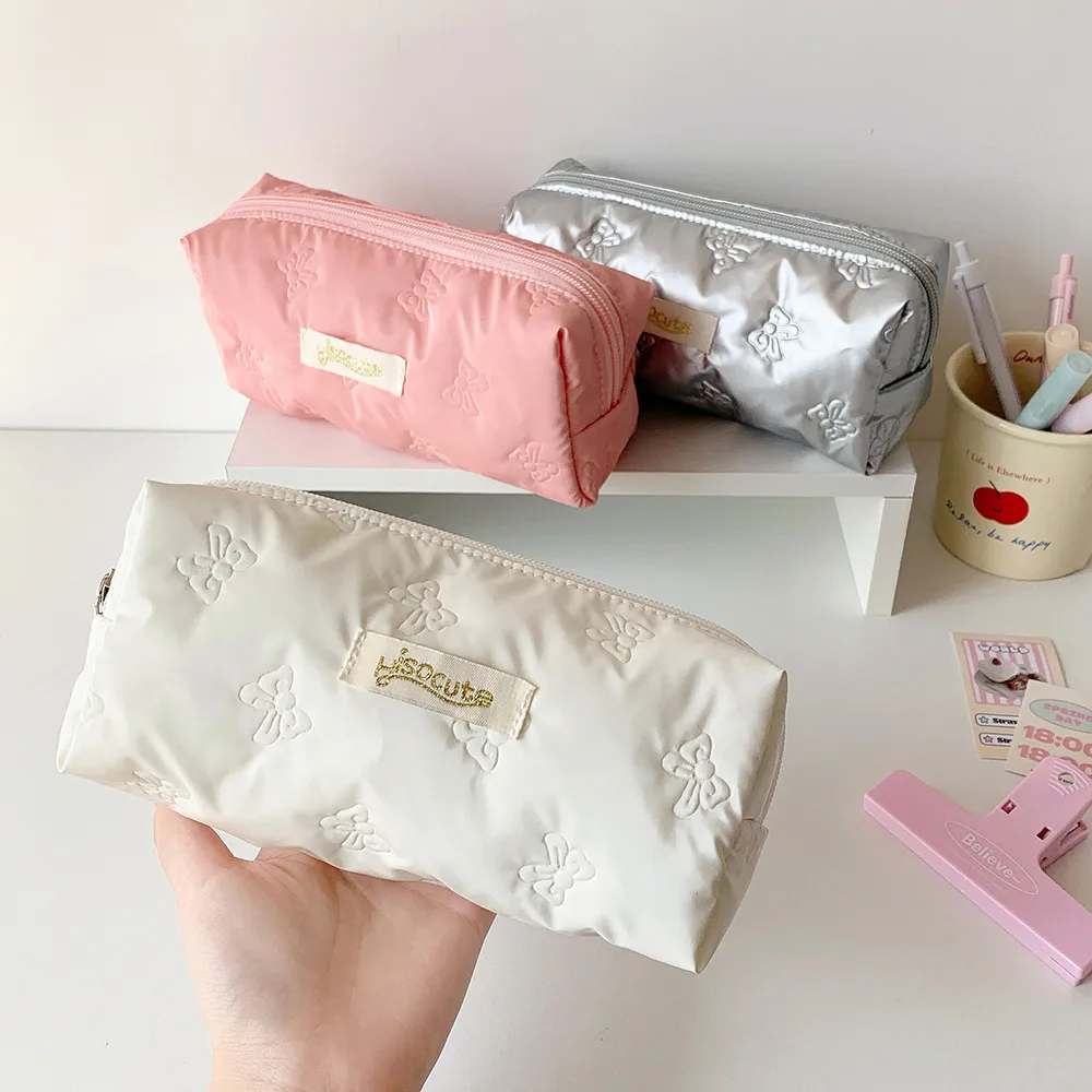 Simple Solid Color Ultrasonic Embossed Pencil Bag High Color Butterfly Student Stationery Storage Bag DIY Material Storage Bag display picture 5