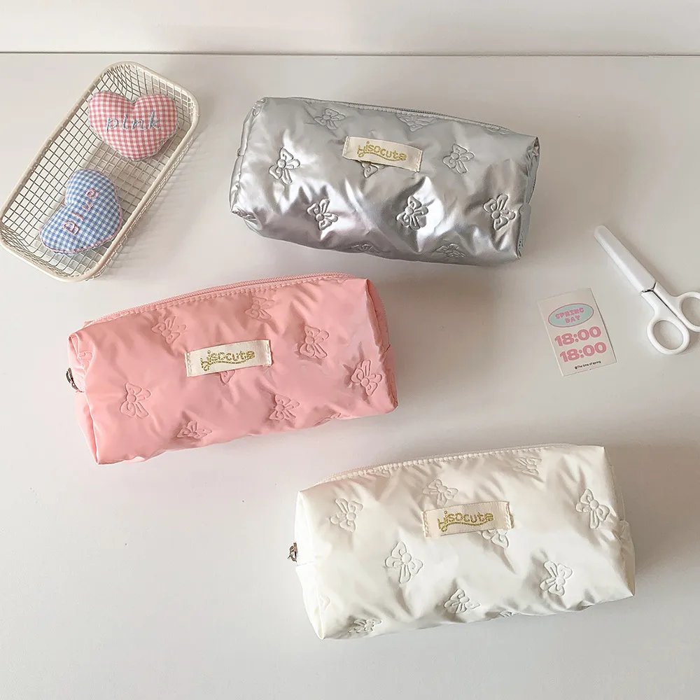 Simple Solid Color Ultrasonic Embossed Pencil Bag High Color Butterfly Student Stationery Storage Bag DIY Material Storage Bag display picture 8