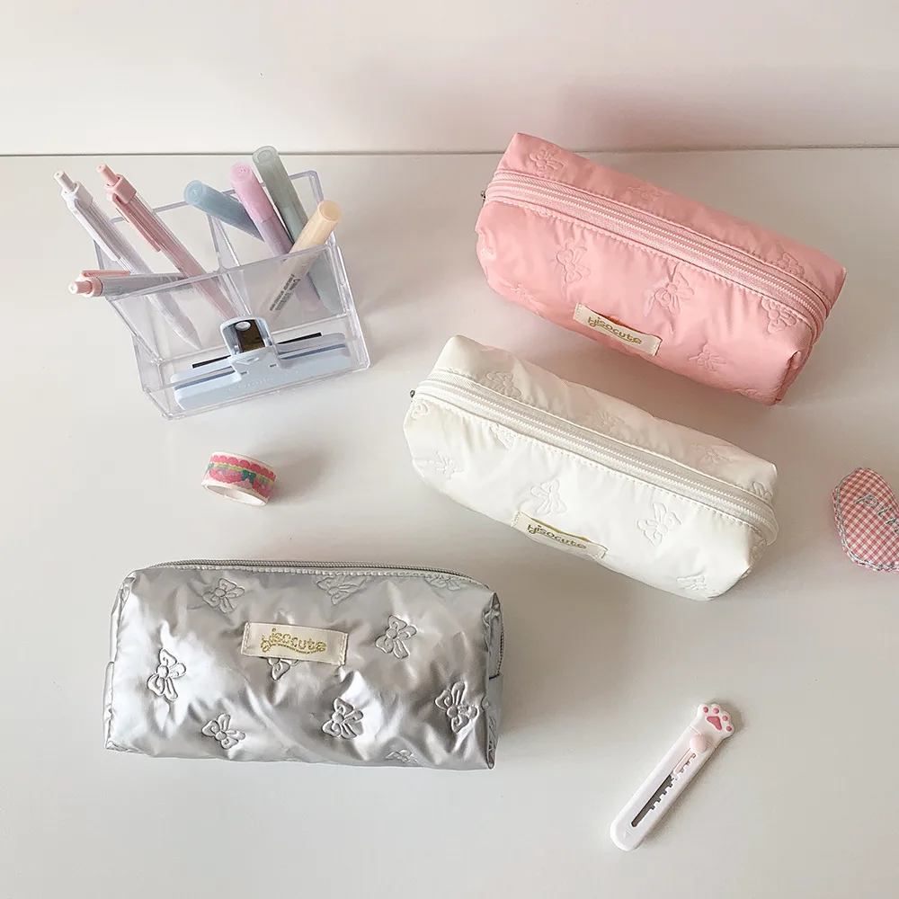 Simple Solid Color Ultrasonic Embossed Pencil Bag High Color Butterfly Student Stationery Storage Bag DIY Material Storage Bag display picture 9