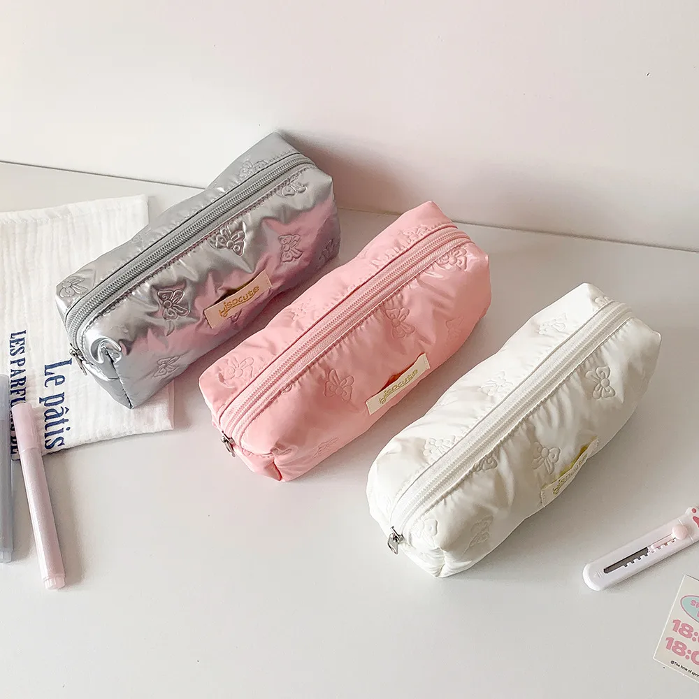 Simple Solid Color Ultrasonic Embossed Pencil Bag High Color Butterfly Student Stationery Storage Bag DIY Material Storage Bag display picture 10